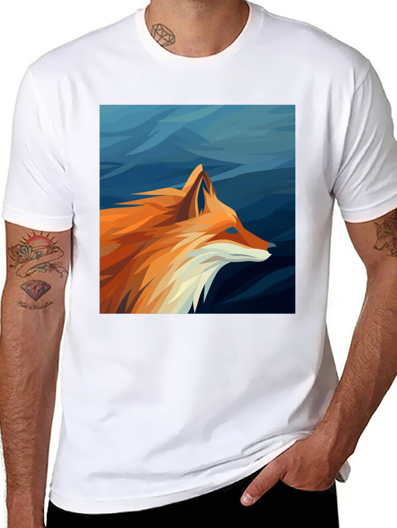 Geometric Fox Graphic Tee - Black Cotton Comfort