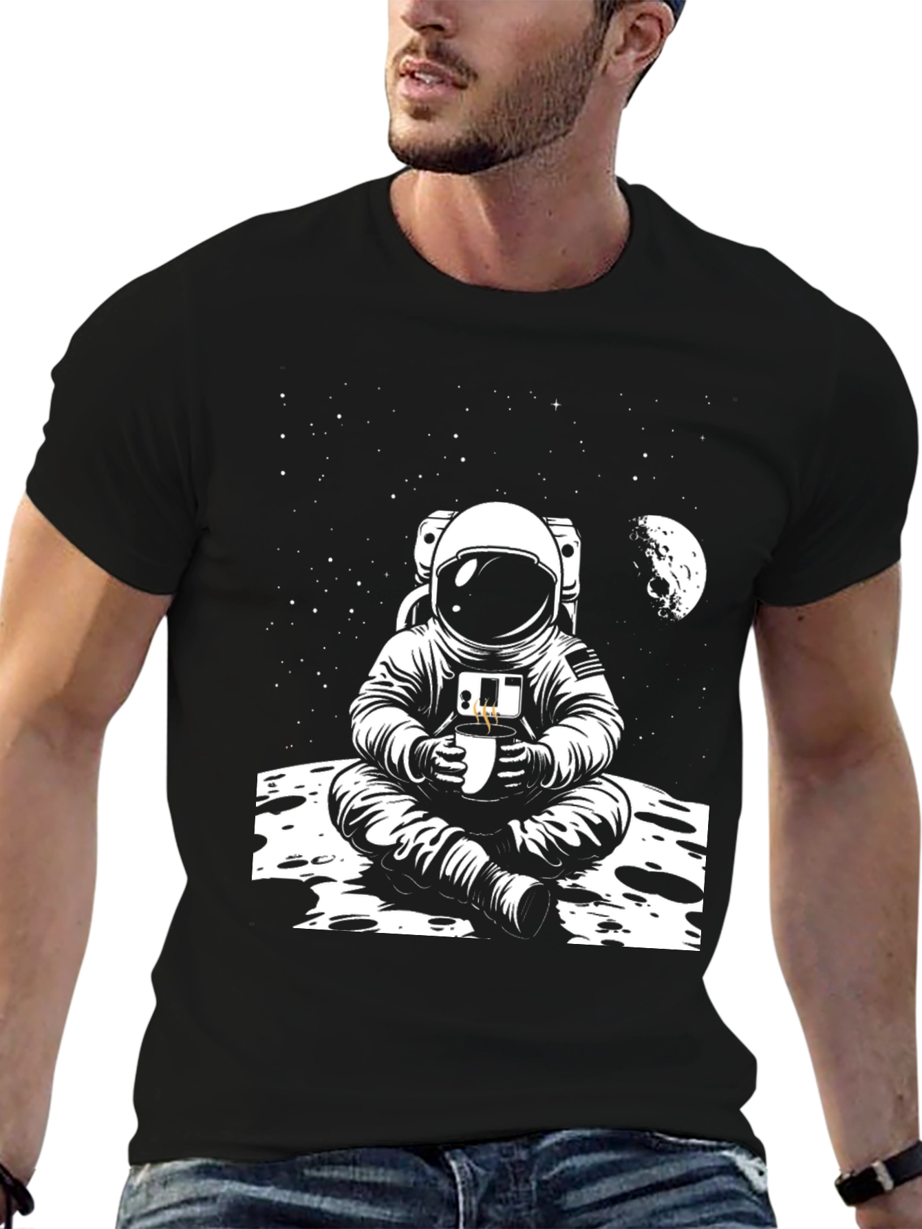 Astronaut Coffee Graphic T-Shirt - Space Lover Tee