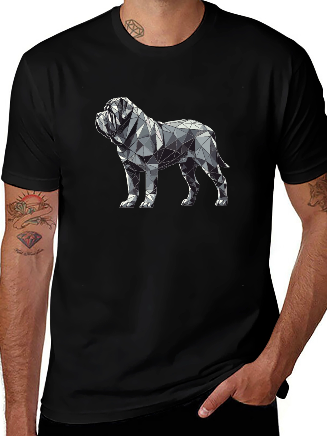 Geometric Dog Print Black T-Shirt