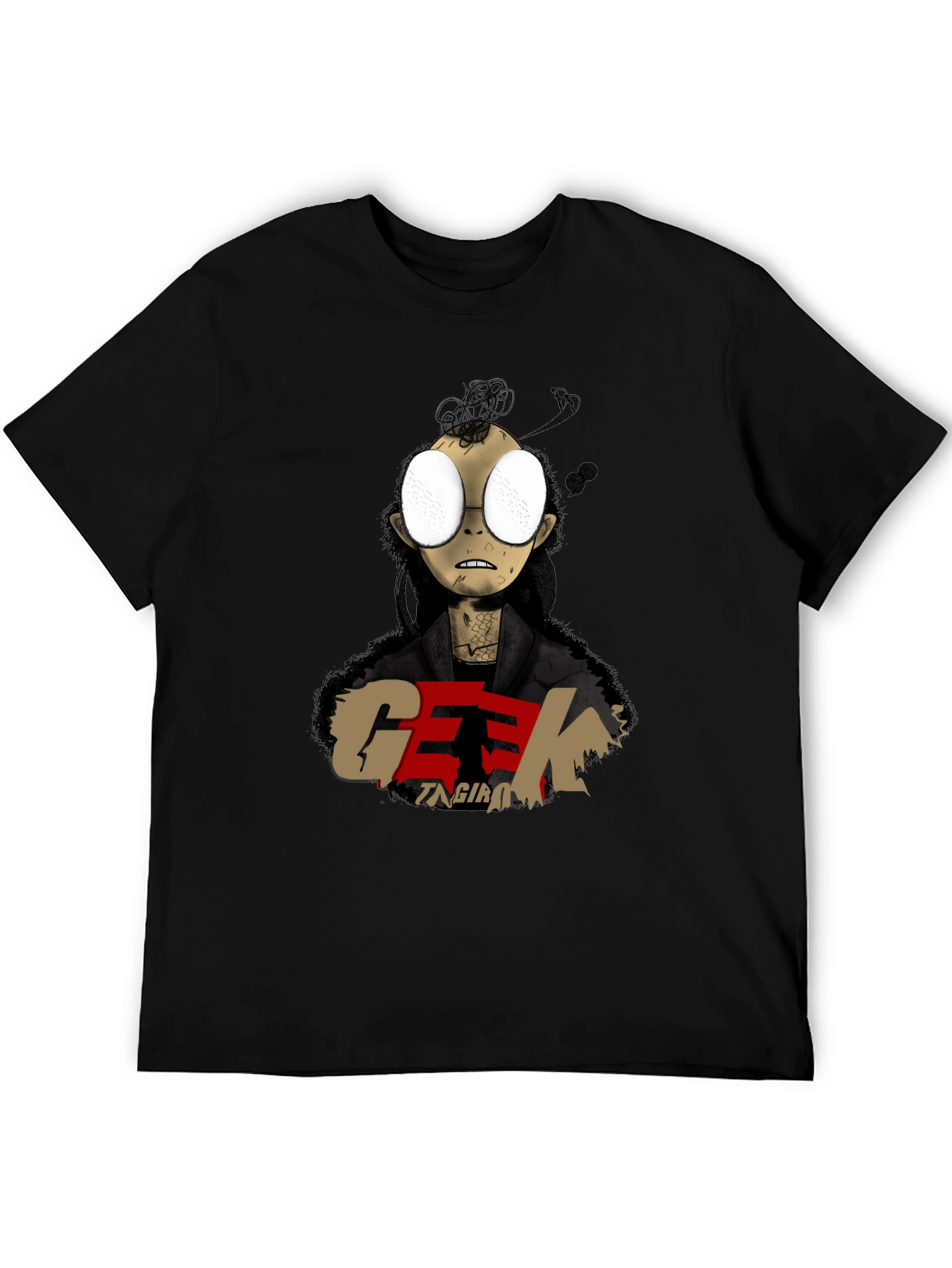 Geek Character Graphic Print Black T-Shirt