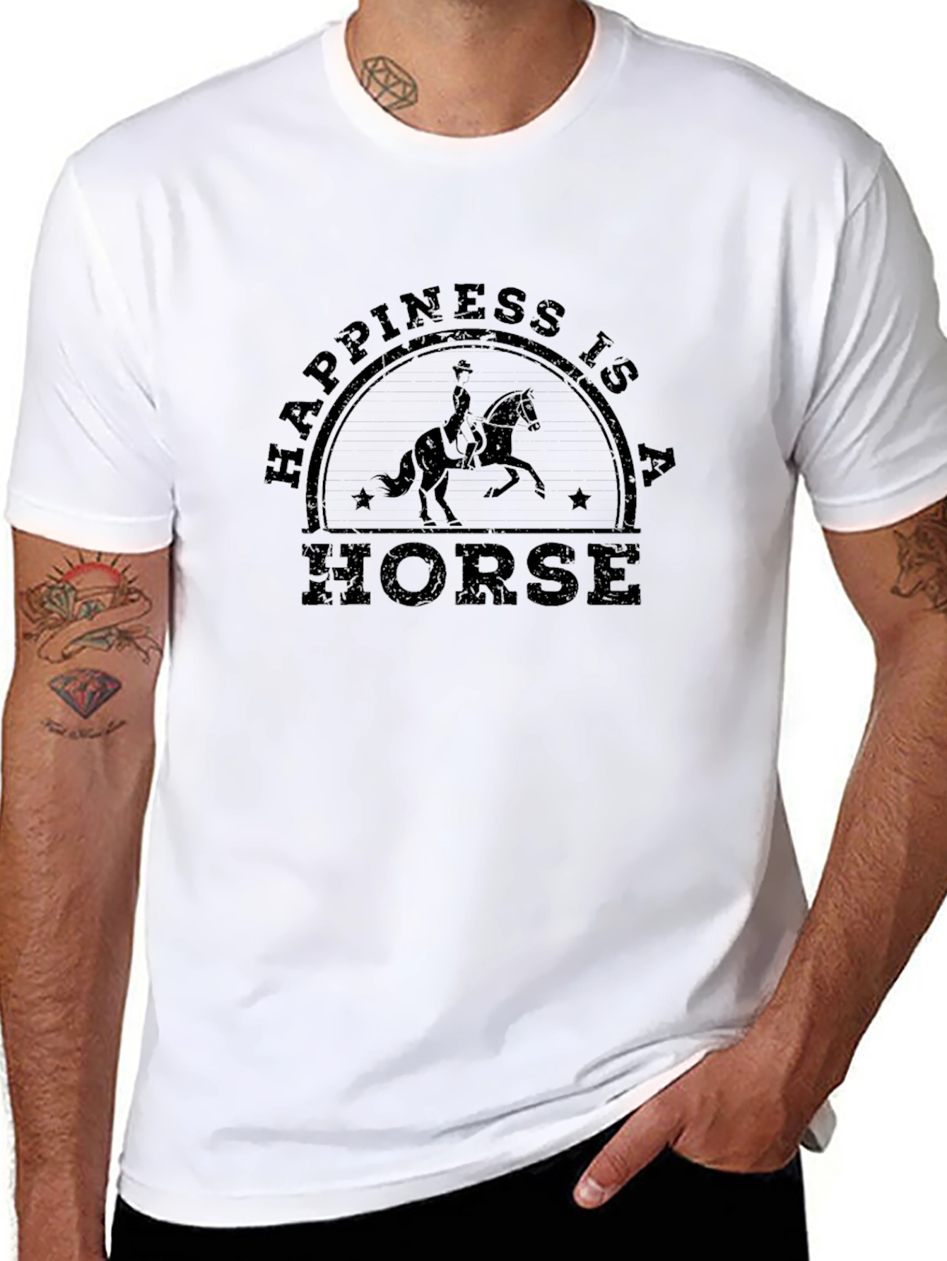 Happiness Is A Horse T-Shirt Black Graphic Tee