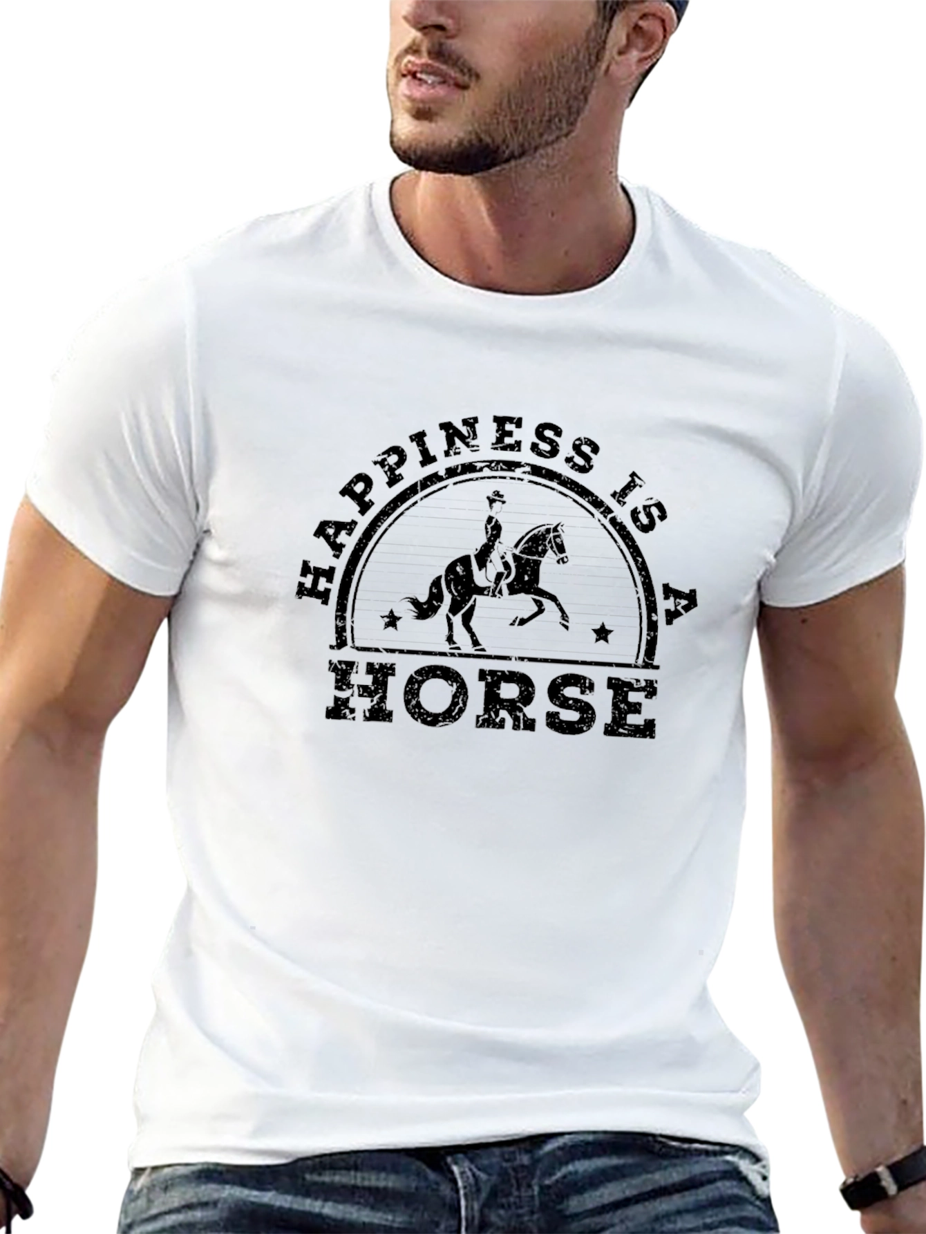 Happiness Is A Horse T-Shirt Black Graphic Tee