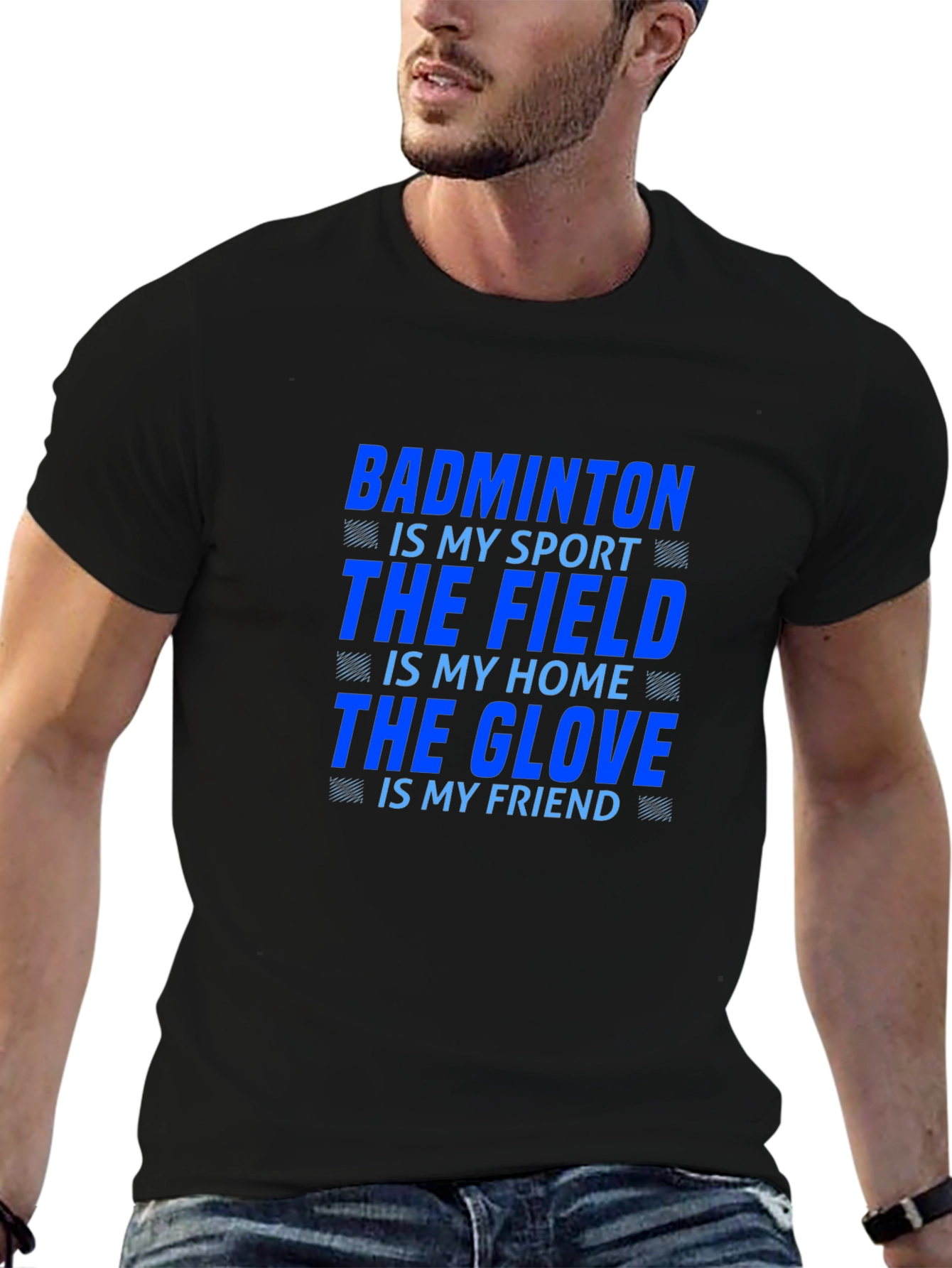 Badminton Sport T-Shirt: Field & Glove Design