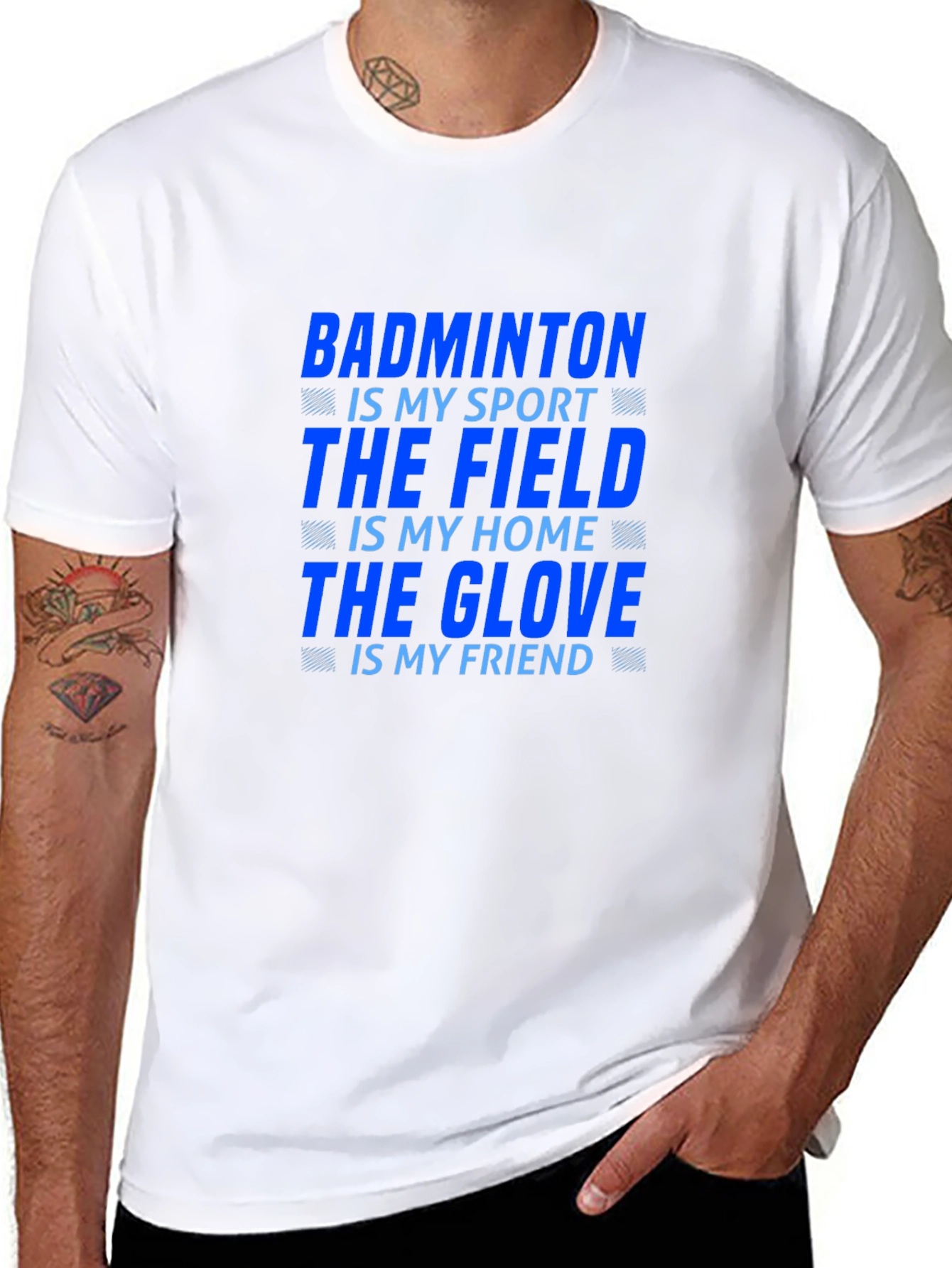 Badminton Sport T-Shirt: Field & Glove Design