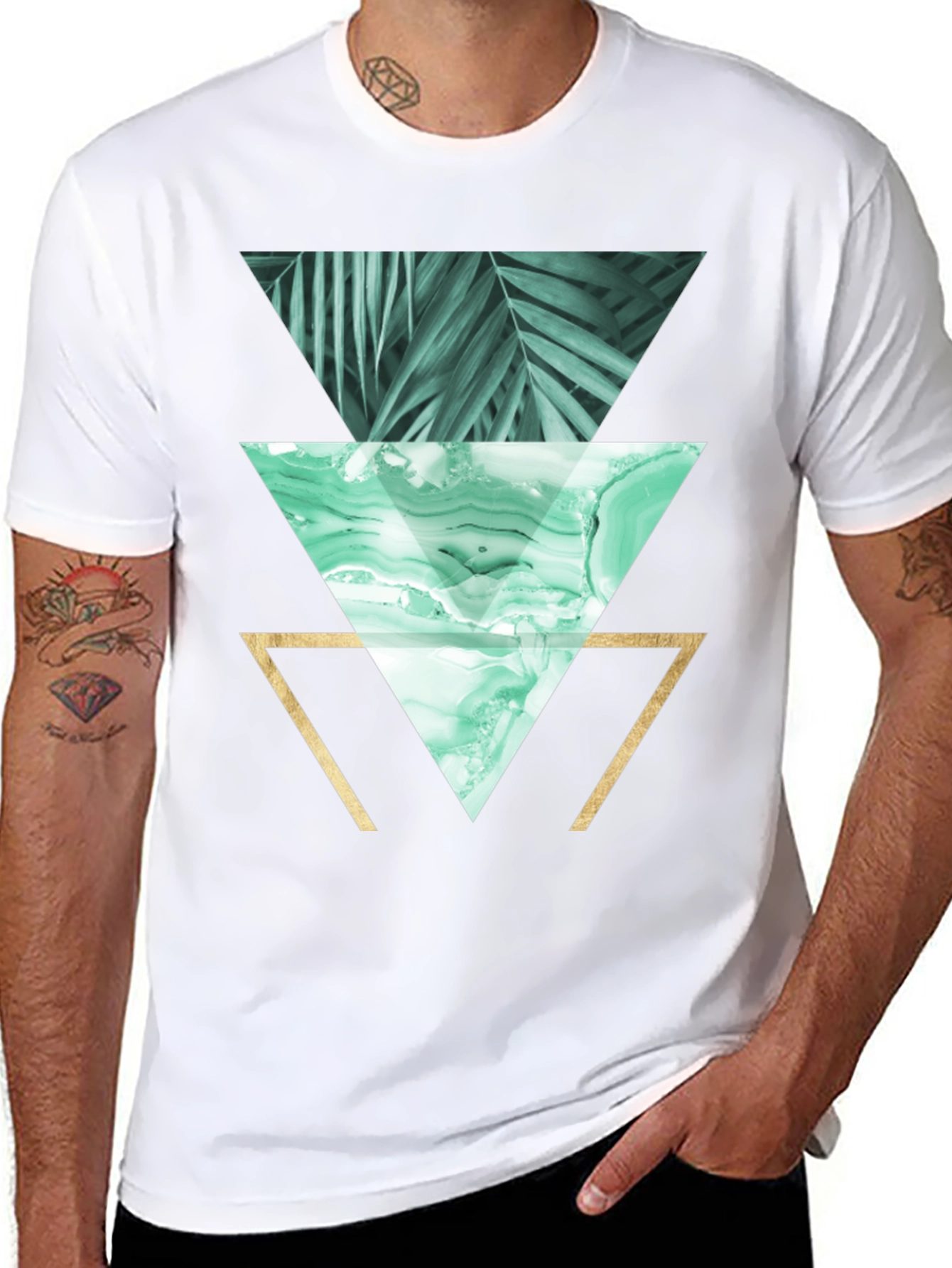 Geometric Triangles Graphic Print Tee - Black