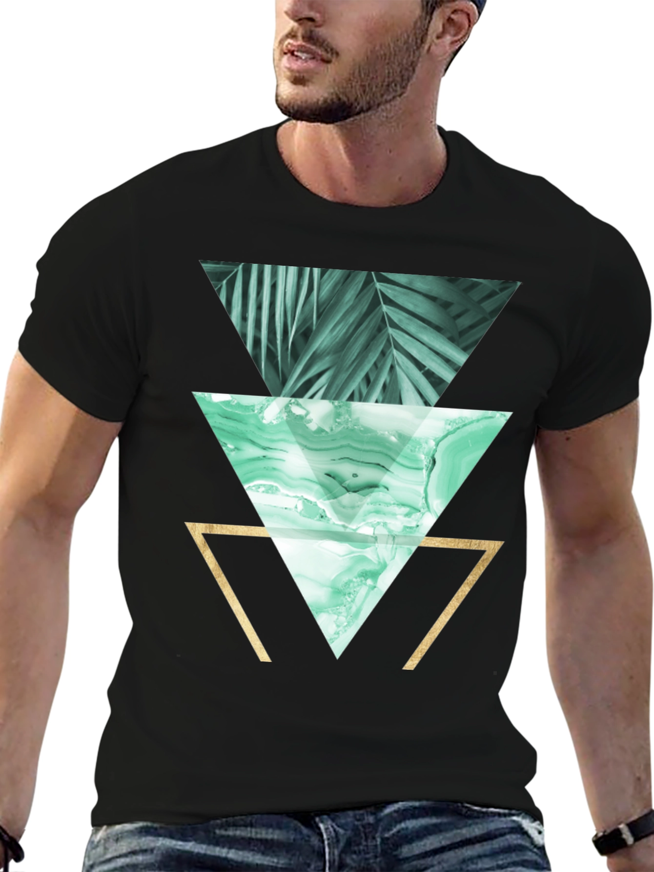 Geometric Triangles Graphic Print Tee - Black