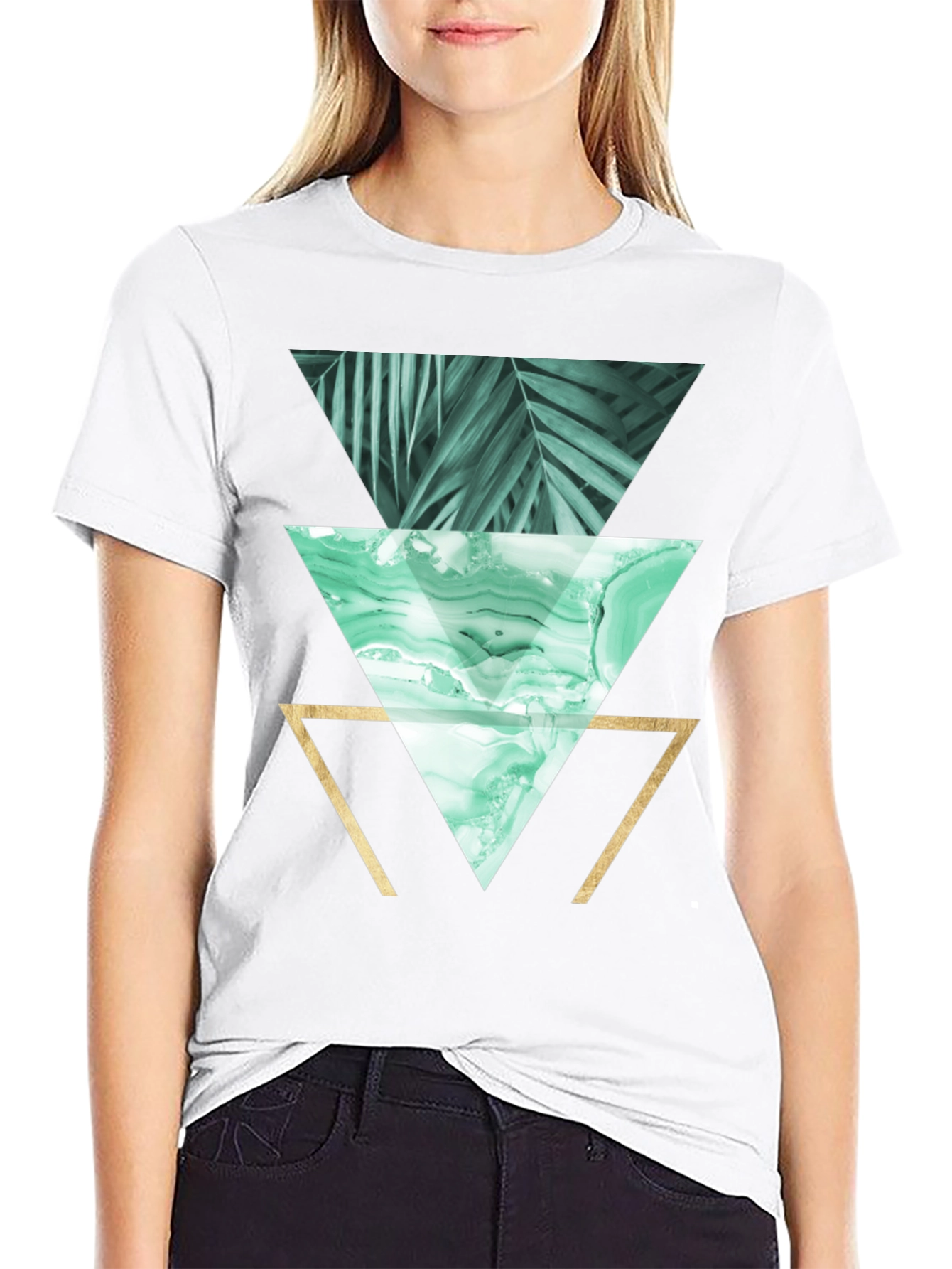 Geometric Triangles Graphic Print Tee - Black