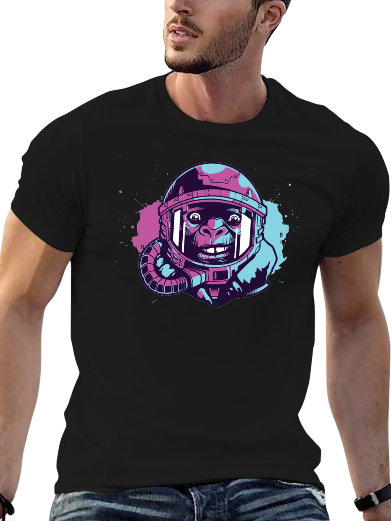 Ape Astronaut Graphic T-Shirt - Trendy Space Design