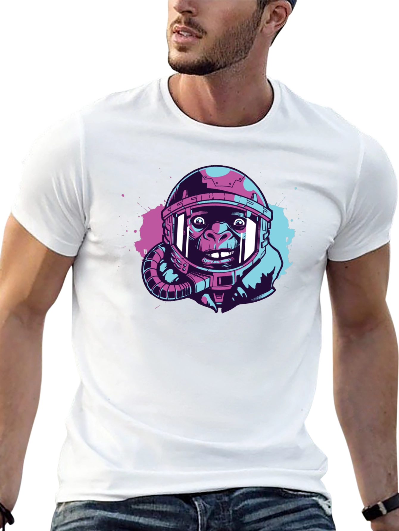 Ape Astronaut Graphic T-Shirt - Trendy Space Design