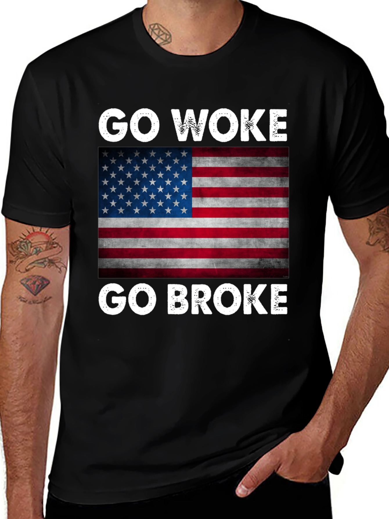 Go Woke Go Broke USA Flag Graphic Tee