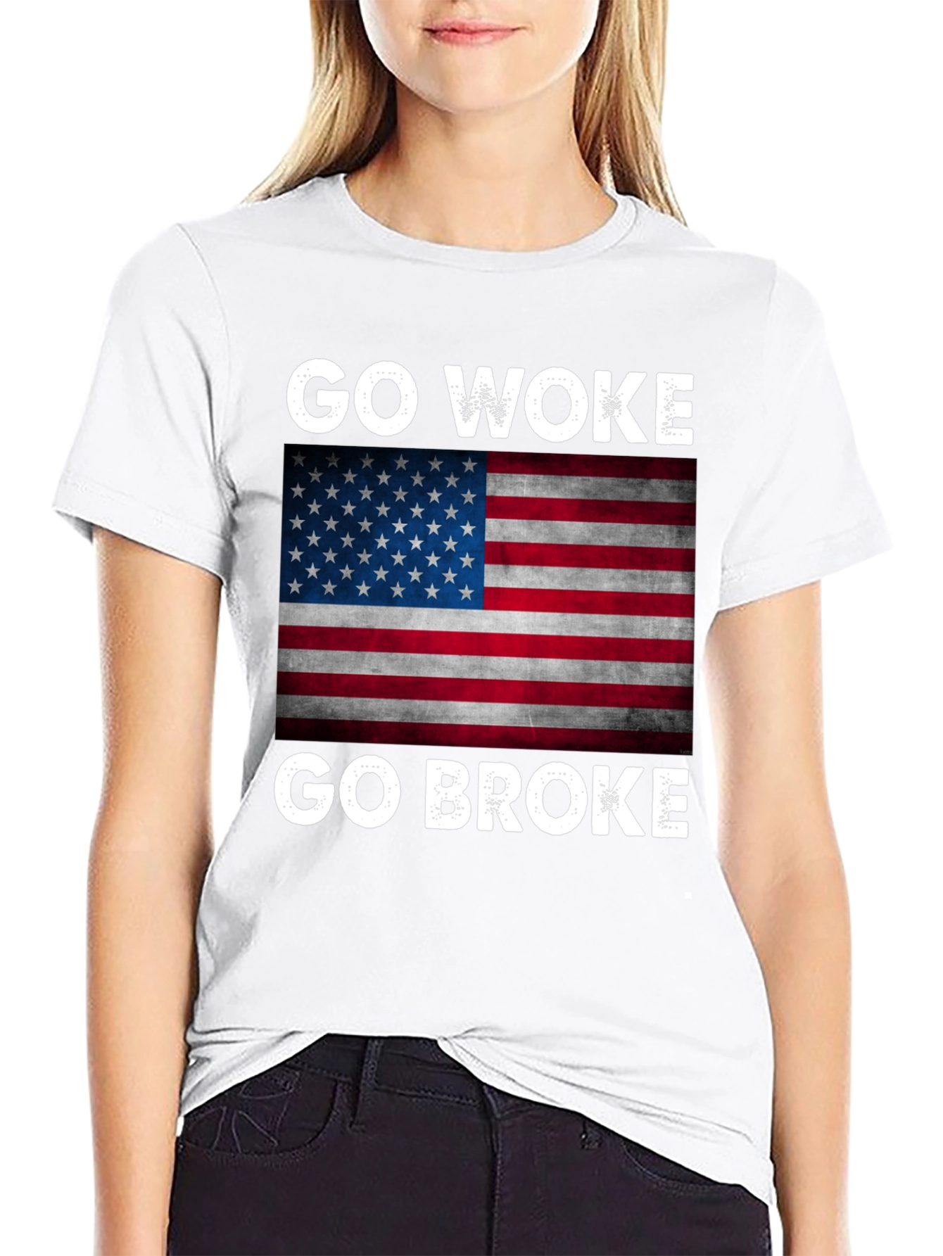 Go Woke Go Broke USA Flag Graphic Tee