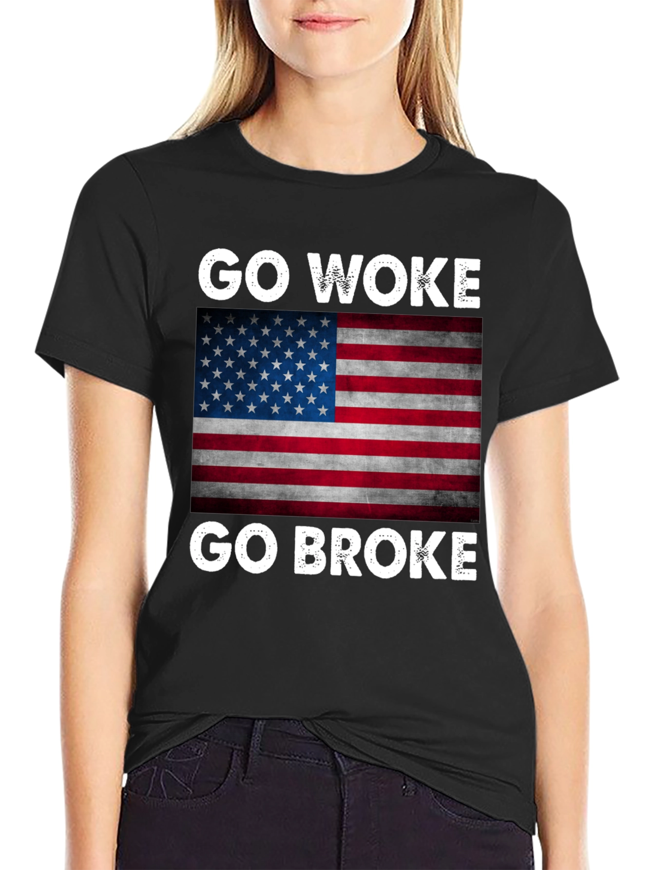 Go Woke Go Broke USA Flag Graphic Tee