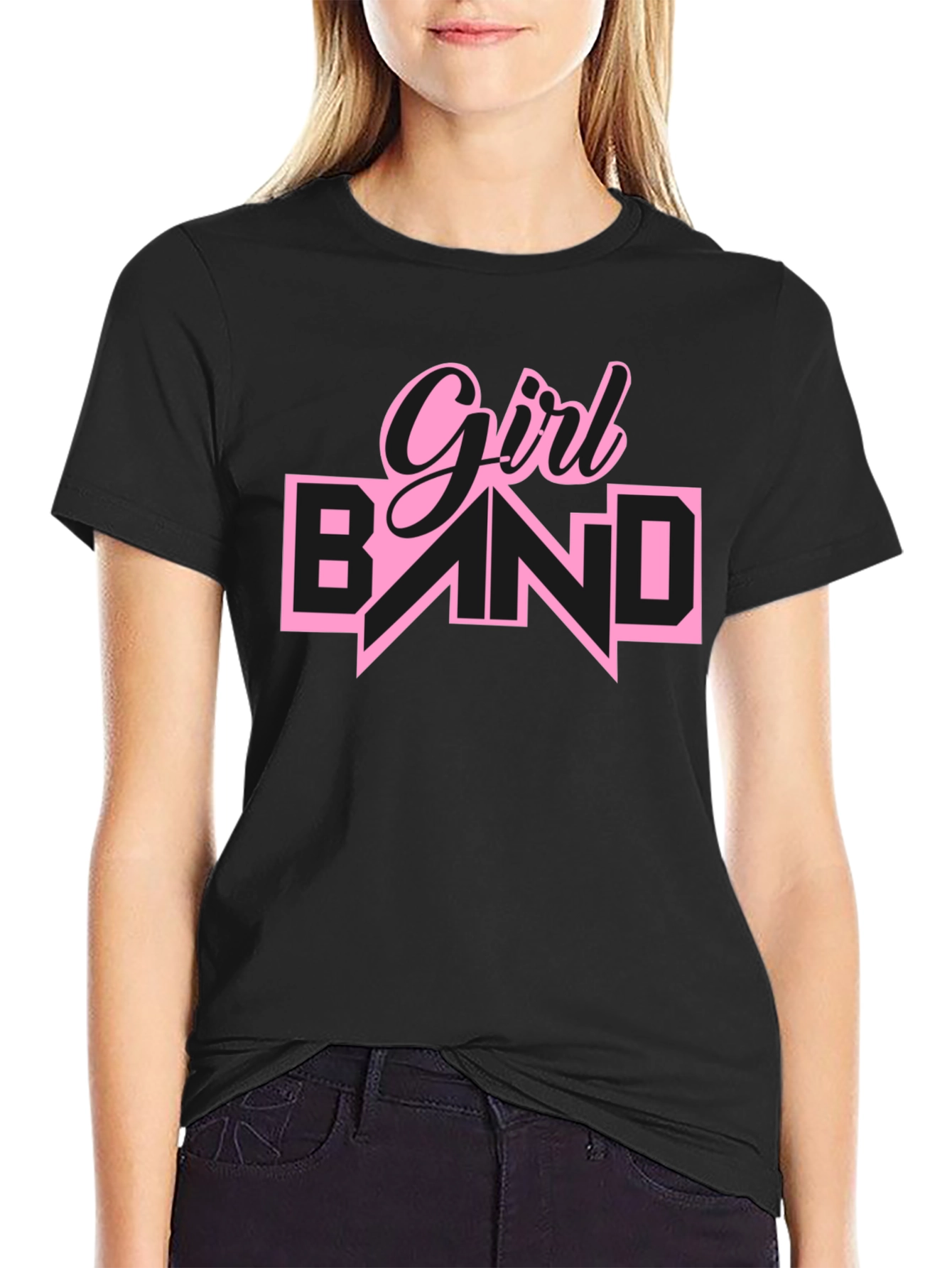 Girl Band Graphic Tee - Black Cotton T-Shirt