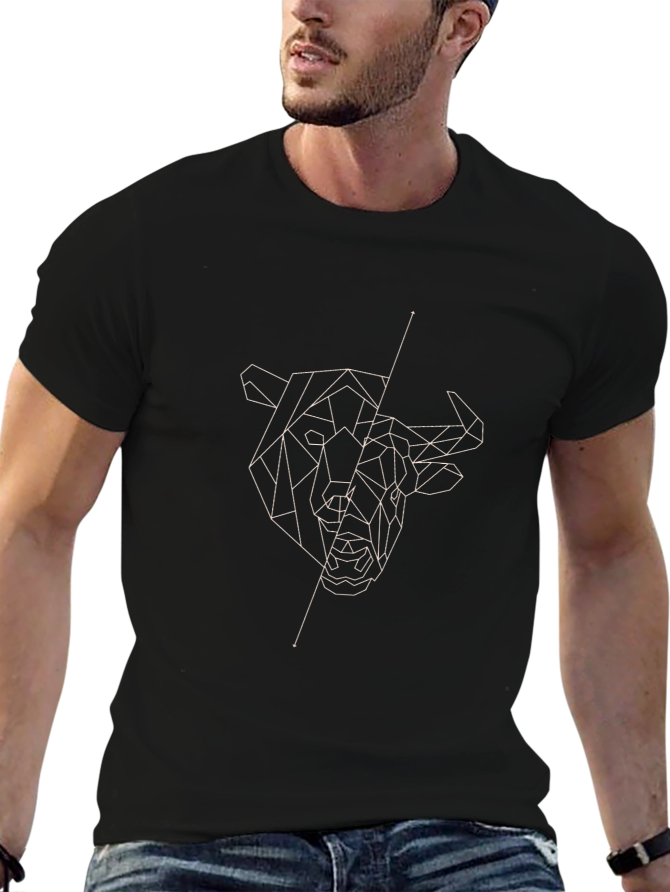 Geometric Bull Graphic Tee - Modern Mens Black T-Shirt