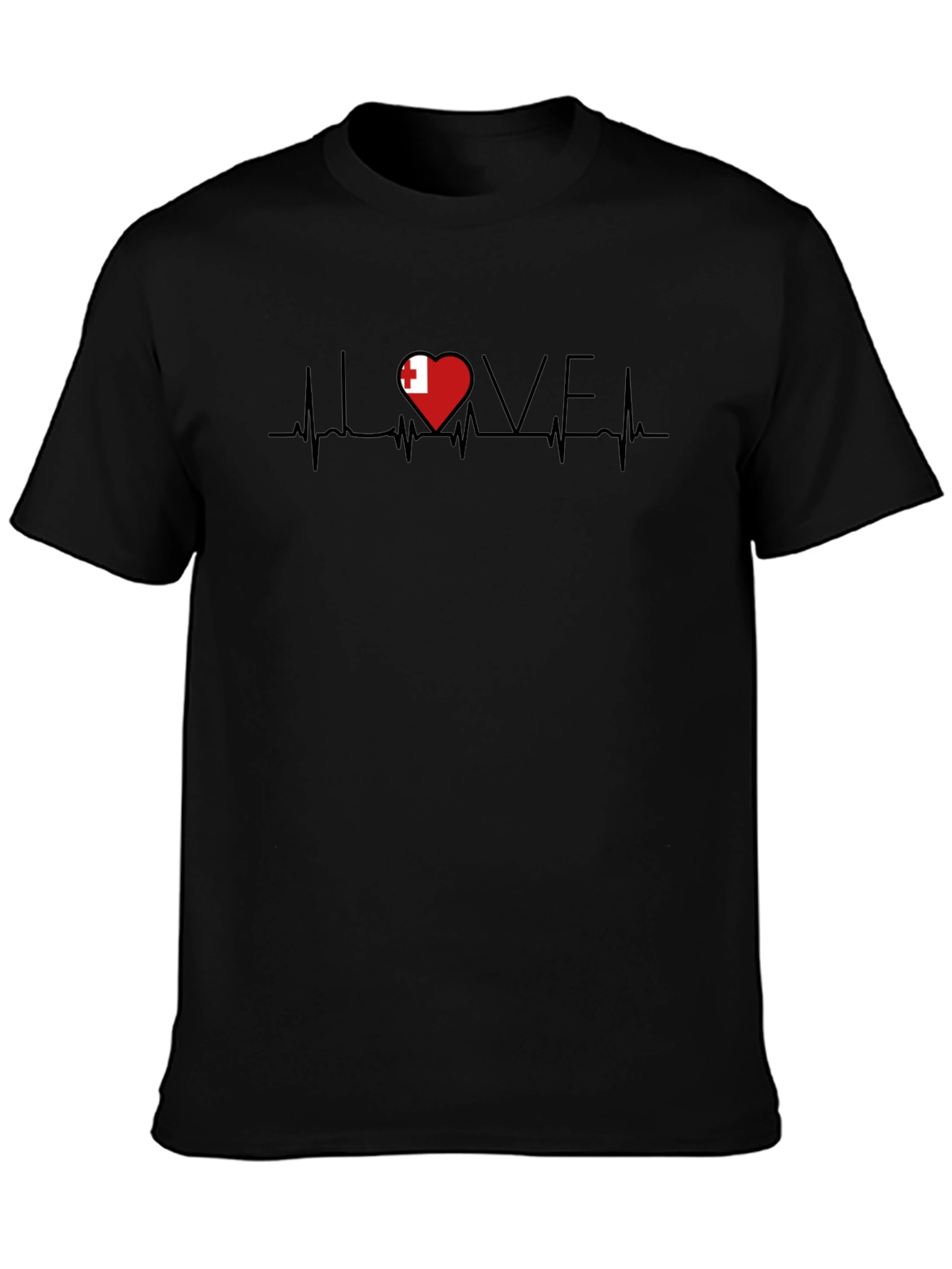 Heartbeat Tonga Flag Love Graphic T-Shirt