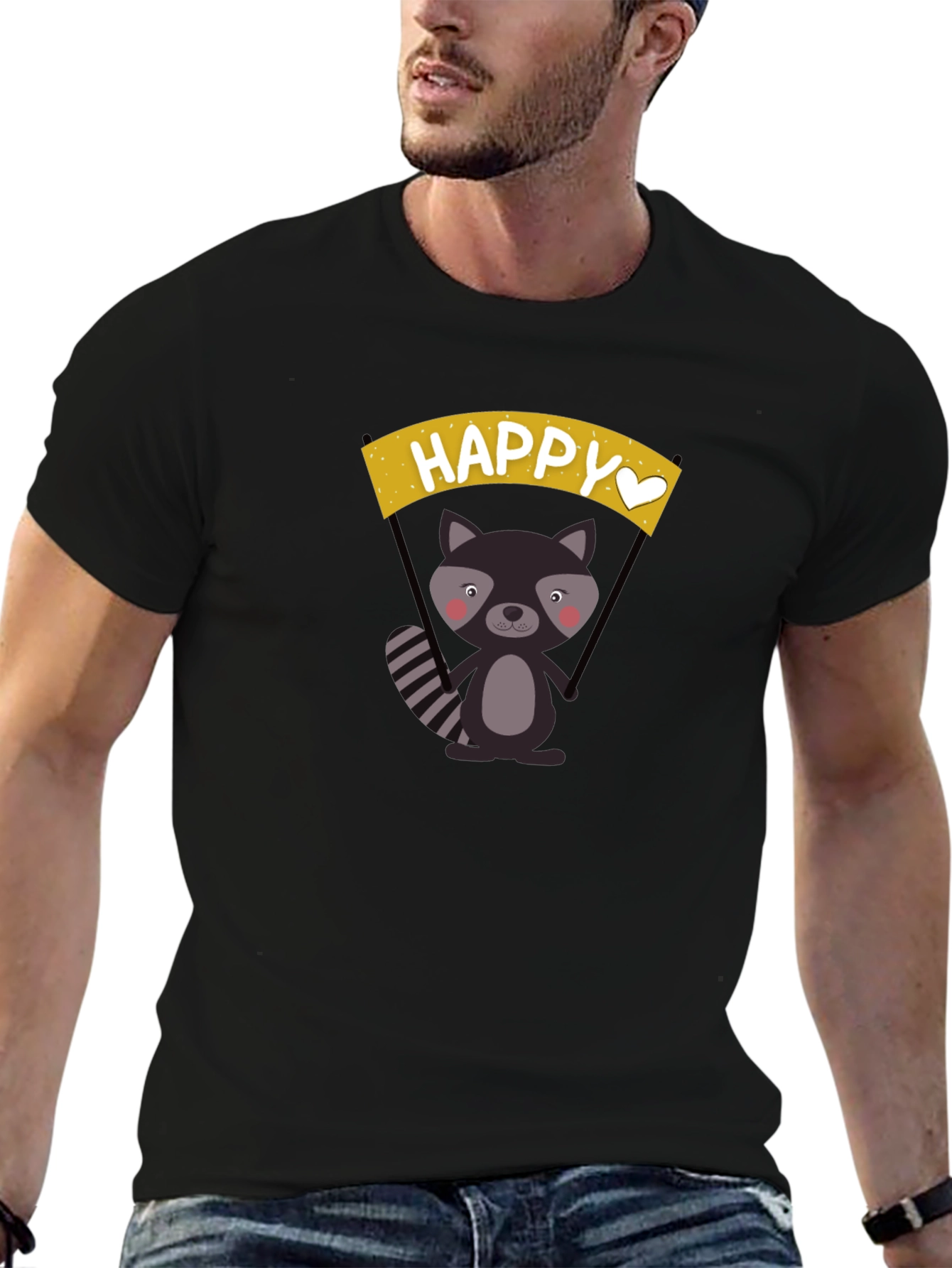 Happy Raccoon Graphic T-Shirt