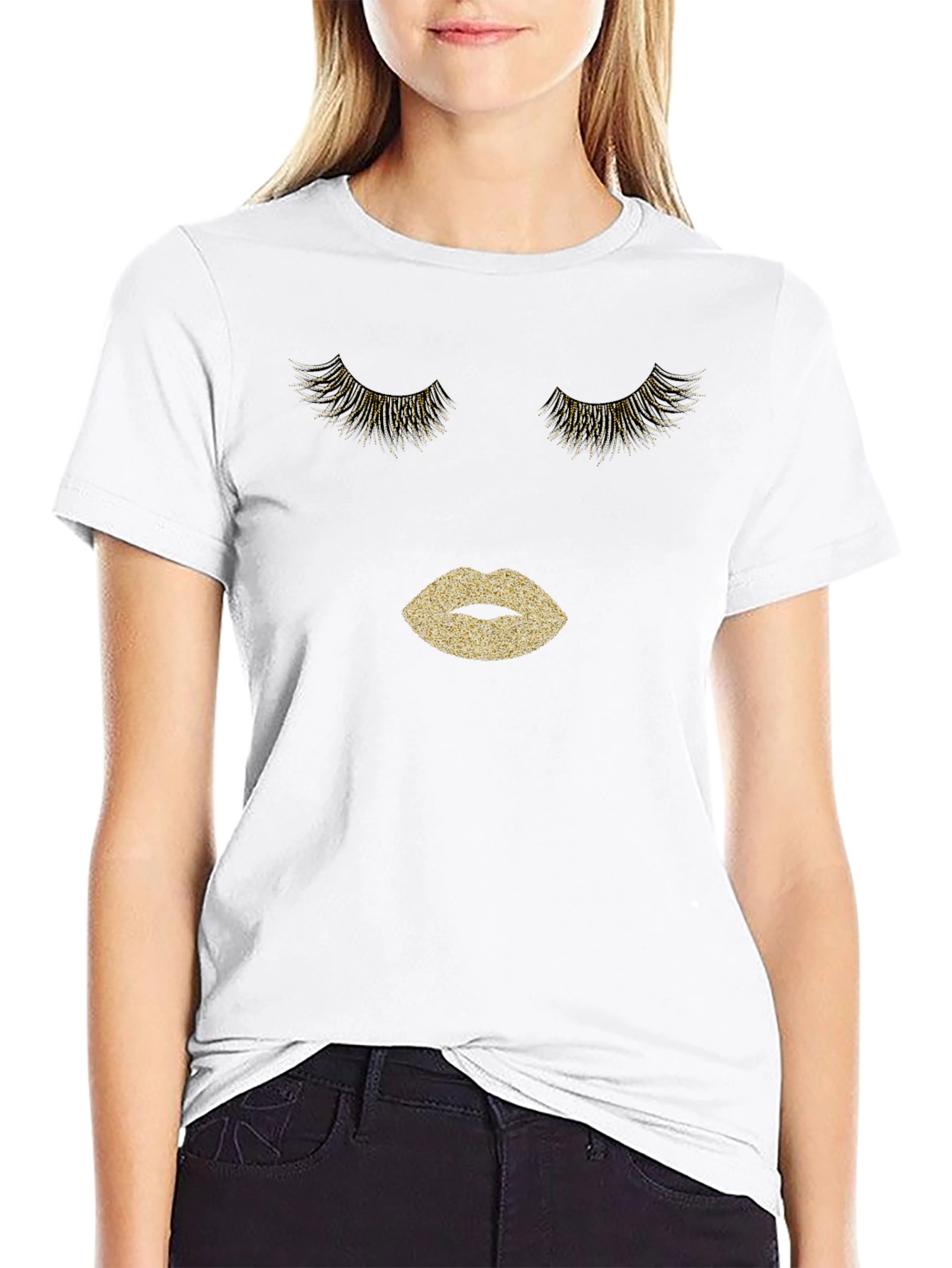 Glamorous Lashes & Lips Graphic Tee - Black