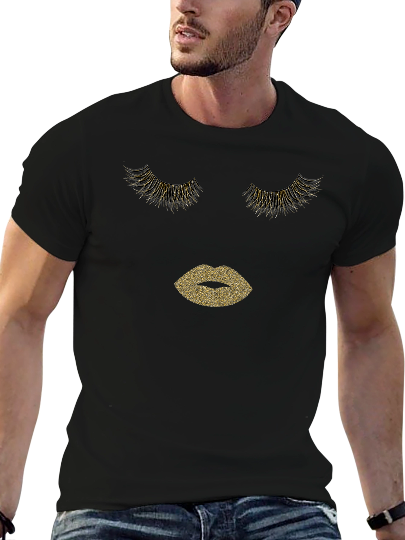 Glamorous Lashes & Lips Graphic Tee - Black