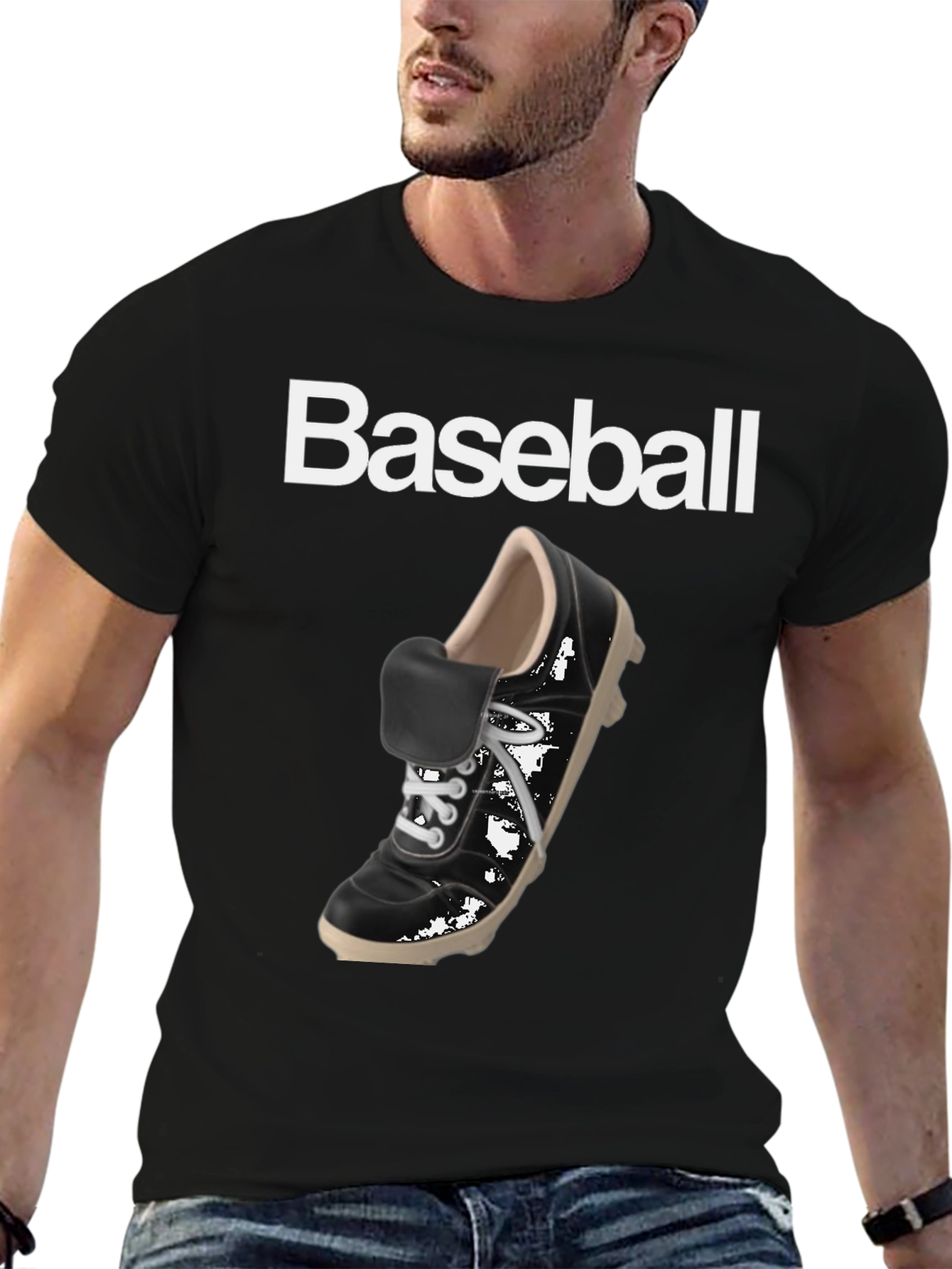 Baseball Shoe Graphic Tee - Black Cotton T-Shirt