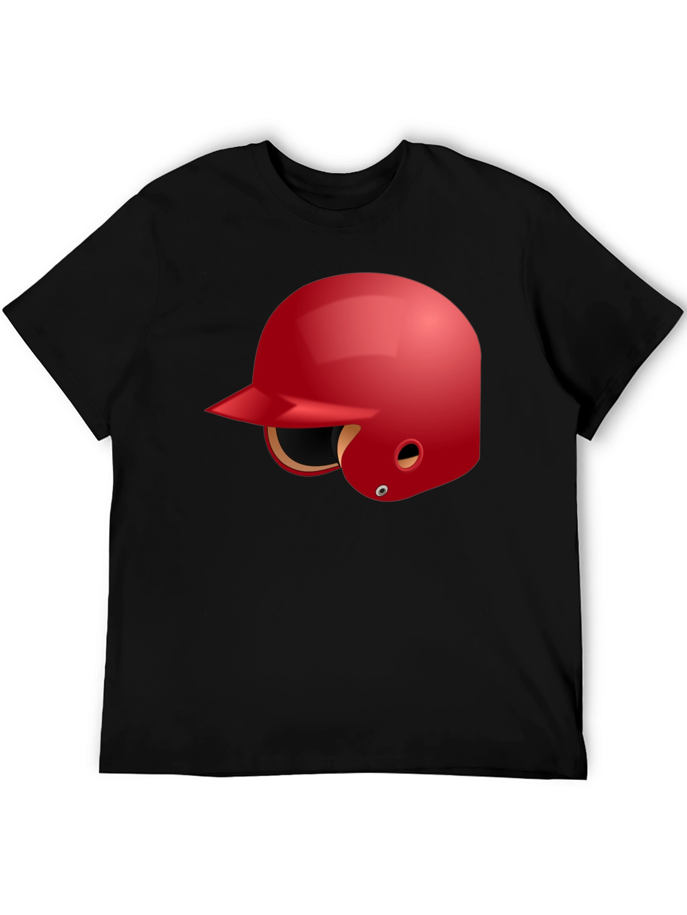 Baseball Helmet Graphic Tee - Black Cotton T-Shirt