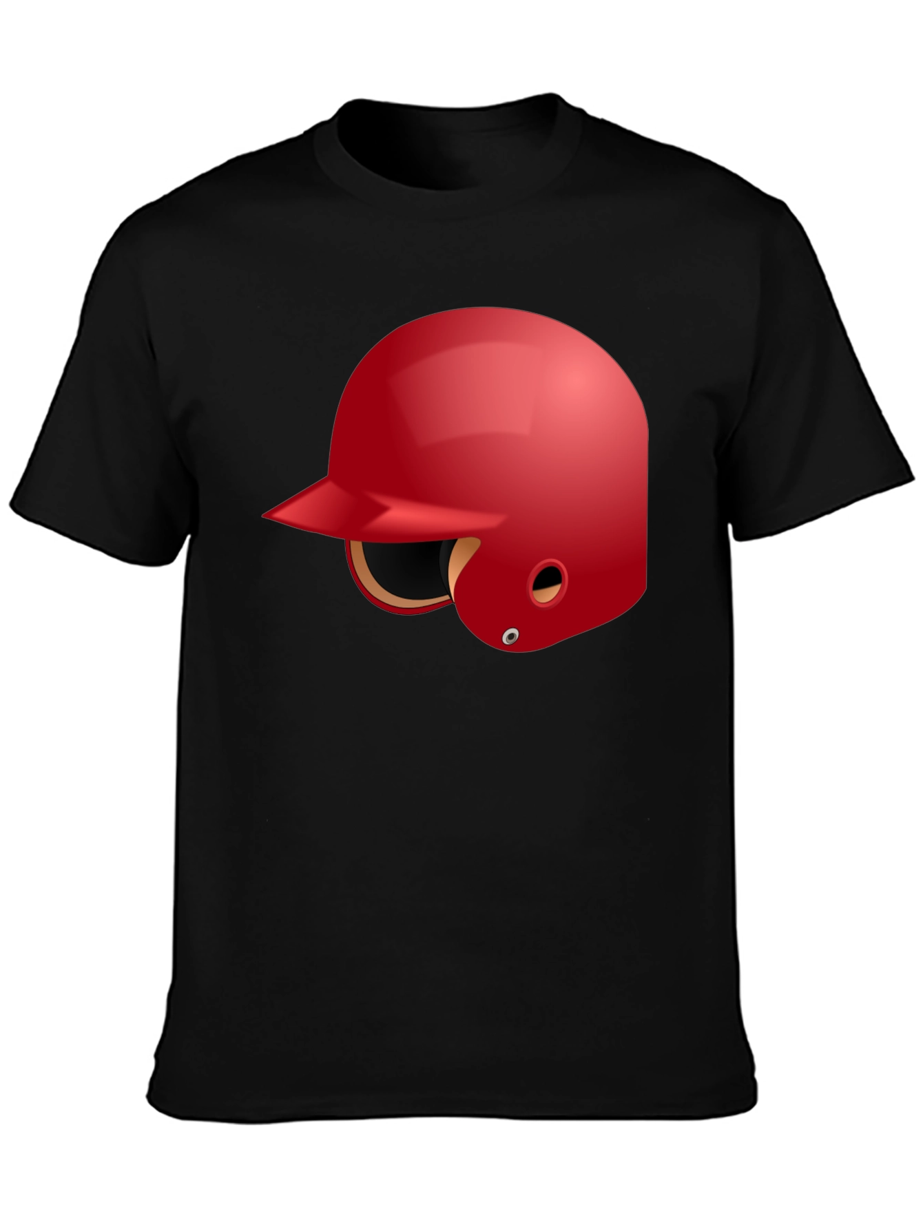 Baseball Helmet Graphic Tee - Black Cotton T-Shirt