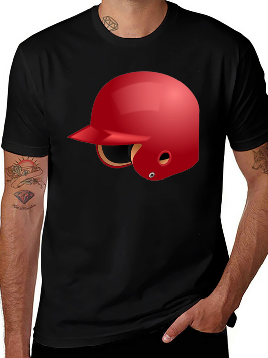 Baseball Helmet Graphic Tee - Black Cotton T-Shirt