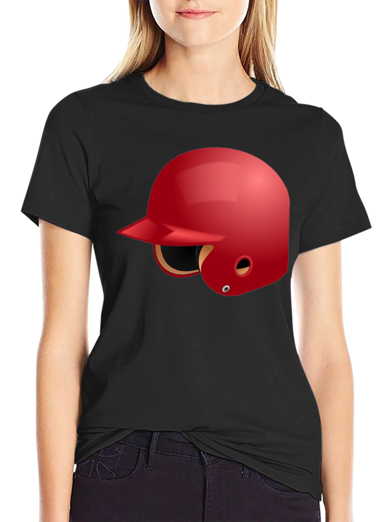Baseball Helmet Graphic Tee - Black Cotton T-Shirt