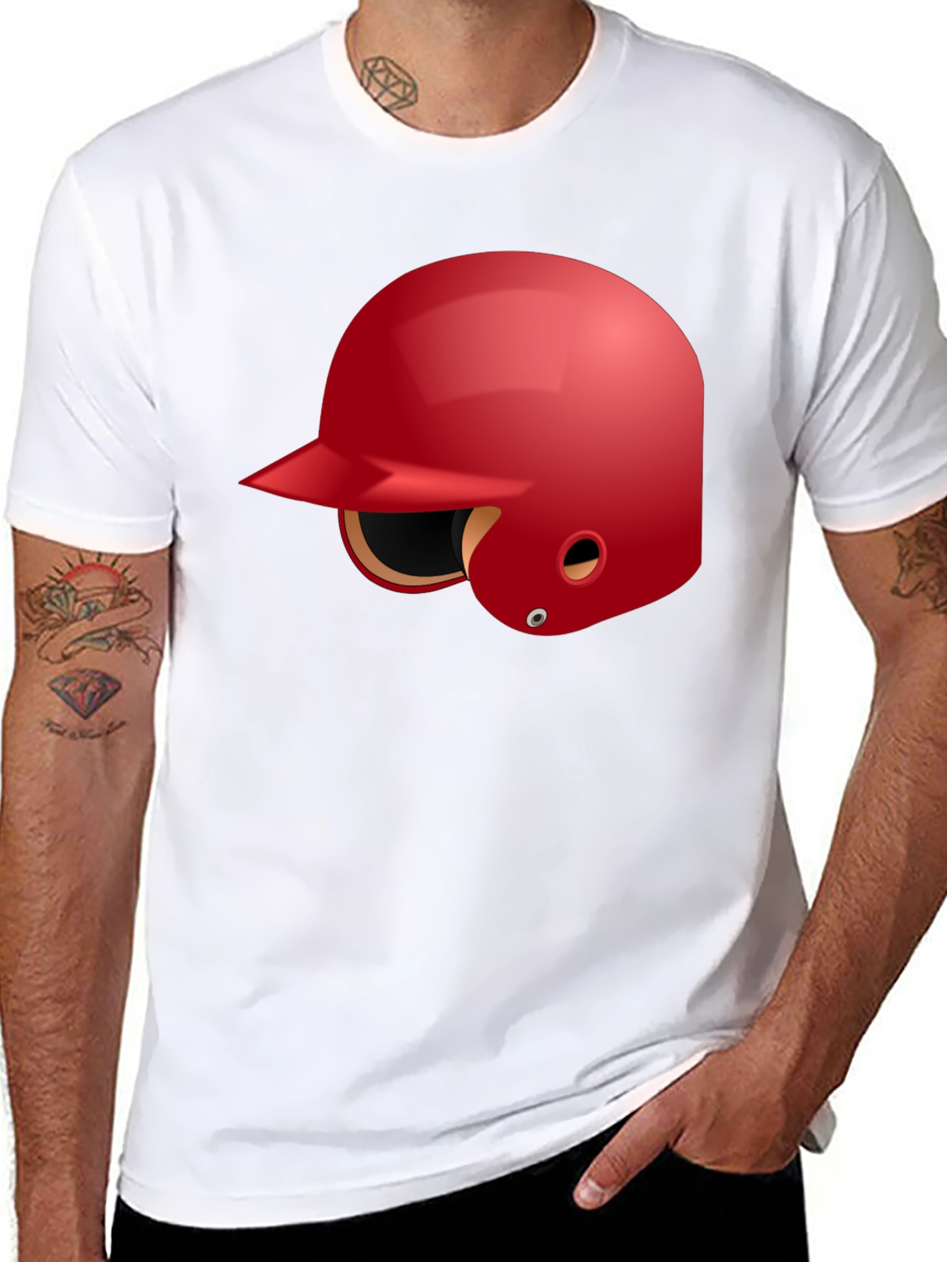 Baseball Helmet Graphic Tee - Black Cotton T-Shirt