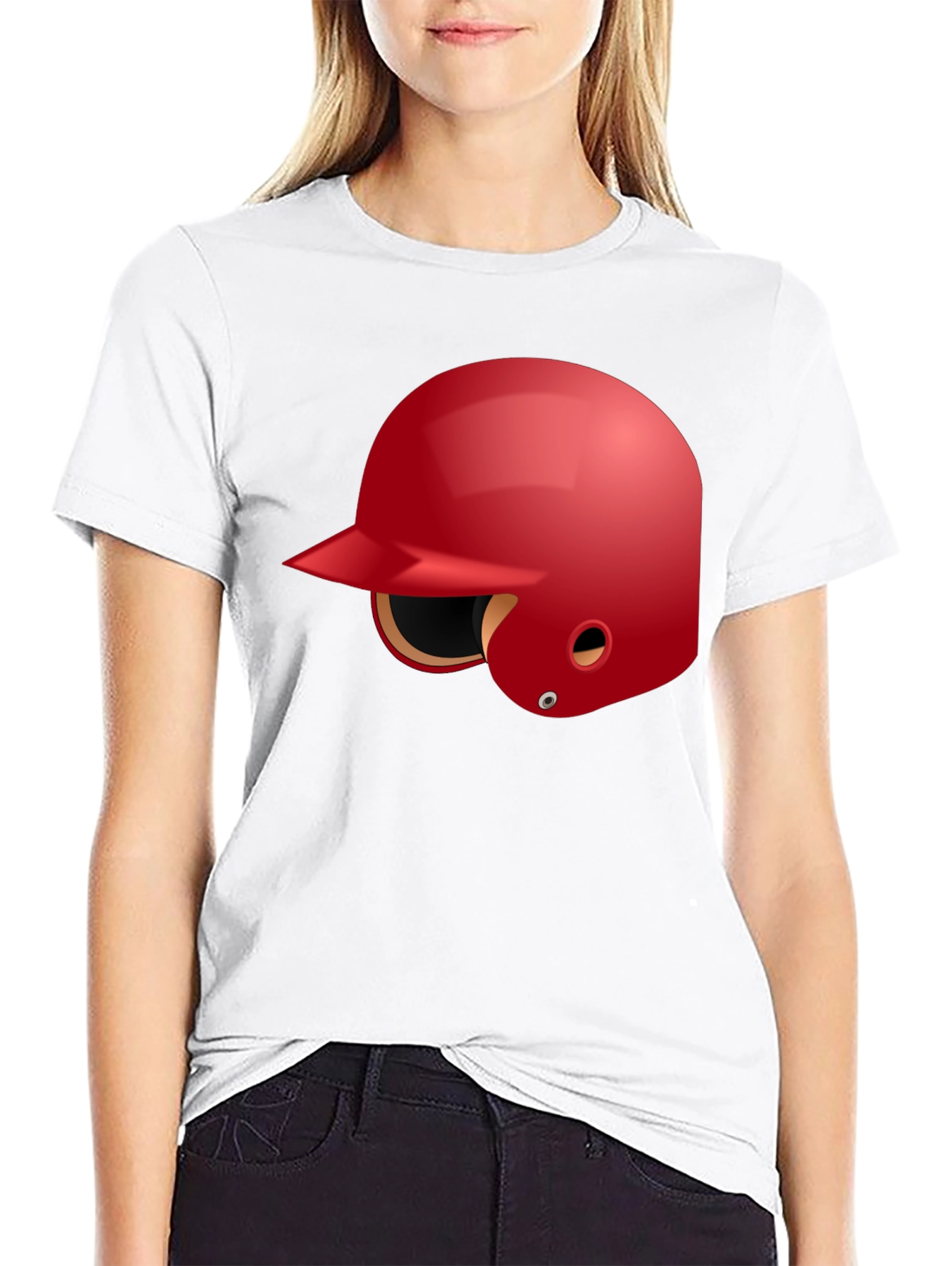 Baseball Helmet Graphic Tee - Black Cotton T-Shirt
