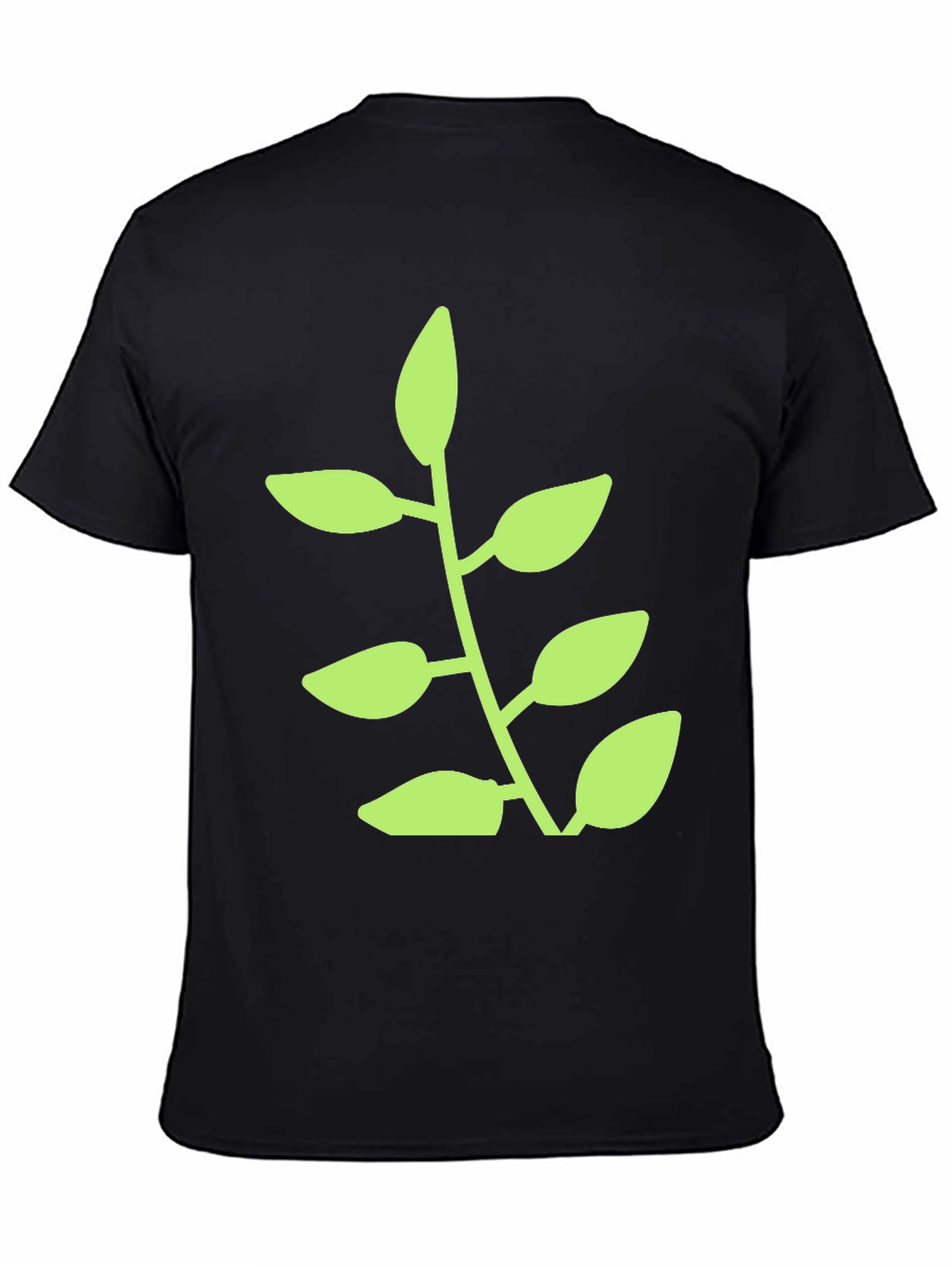 Green Plant Graphic Black T-Shirt