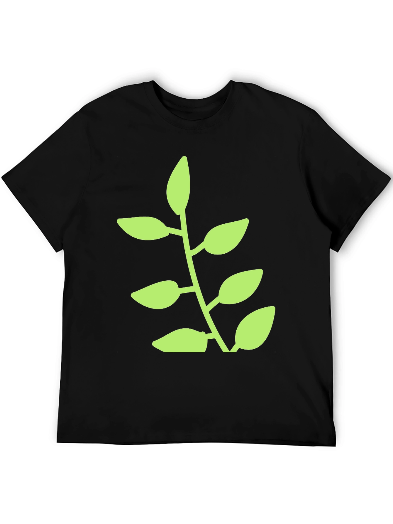 Green Plant Graphic Black T-Shirt