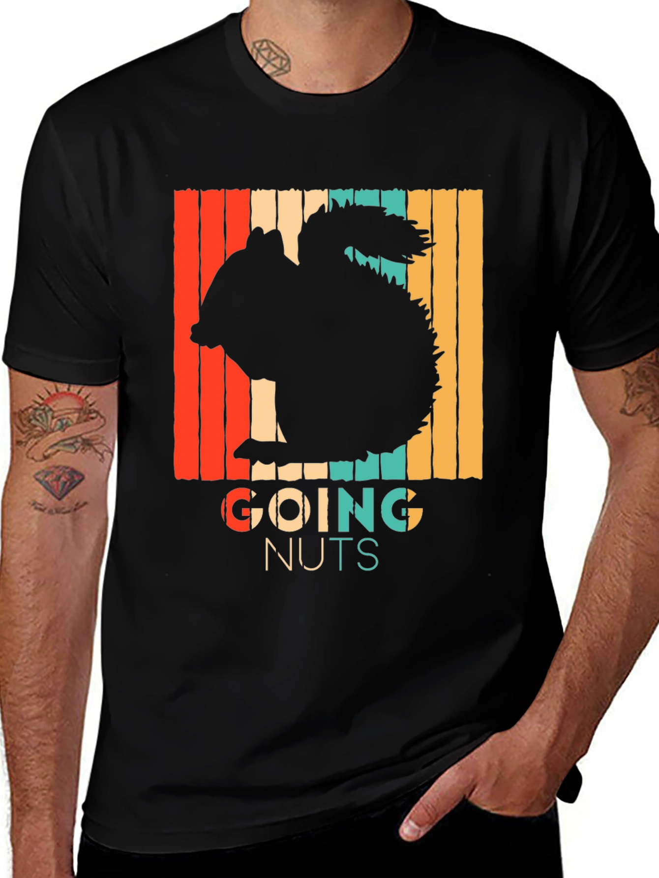 Going Nuts Squirrel Tee - Retro Style Black T-Shirt