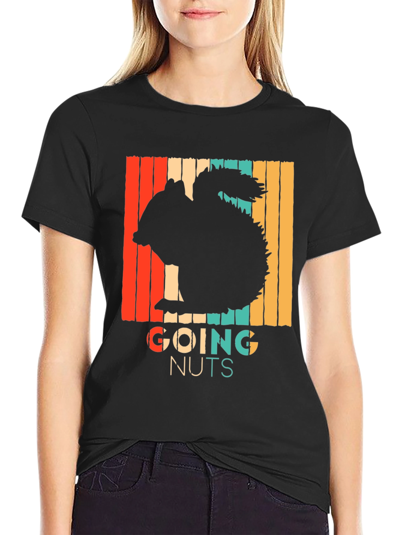Going Nuts Squirrel Tee - Retro Style Black T-Shirt