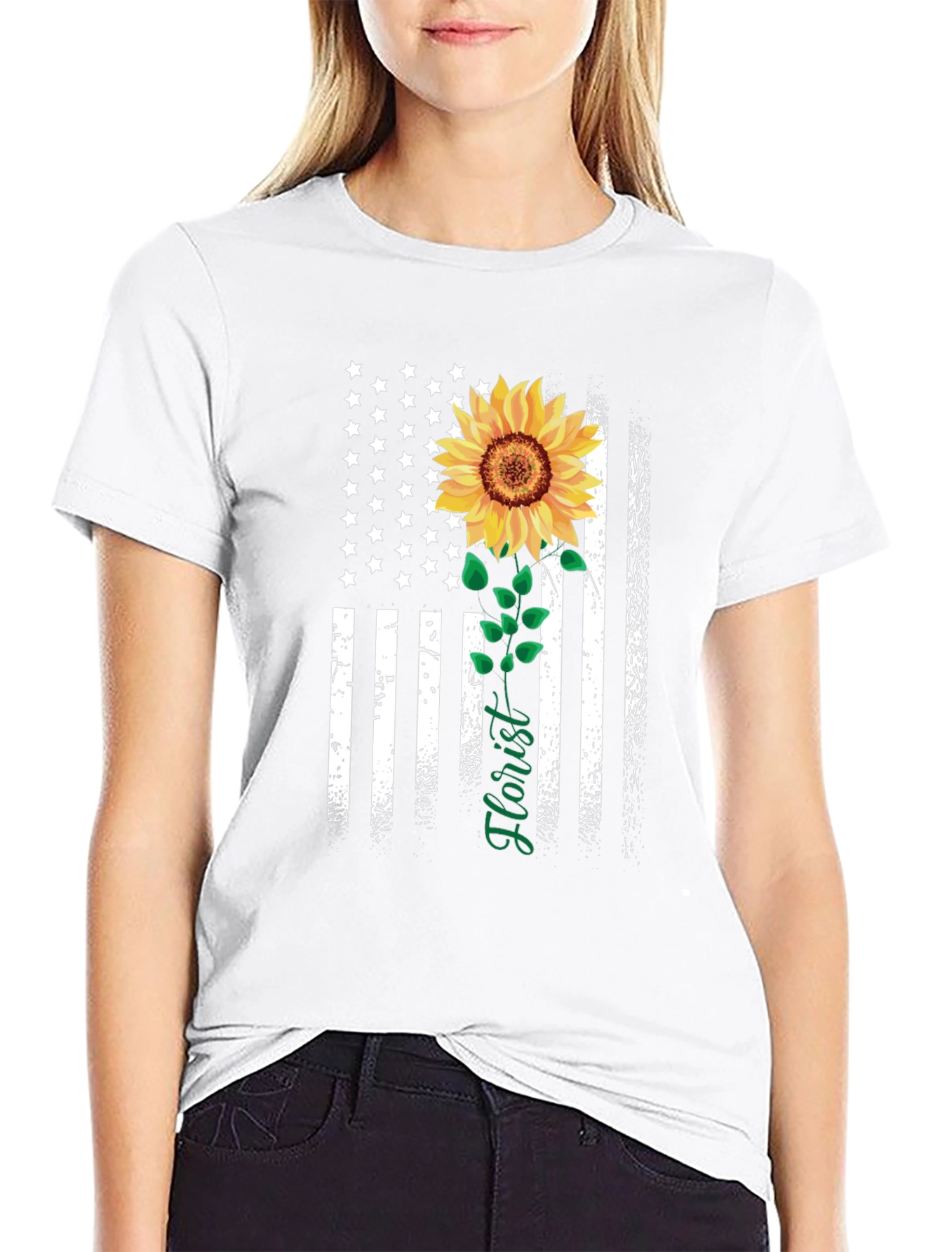 American Flag Sunflower Florist T-Shirt