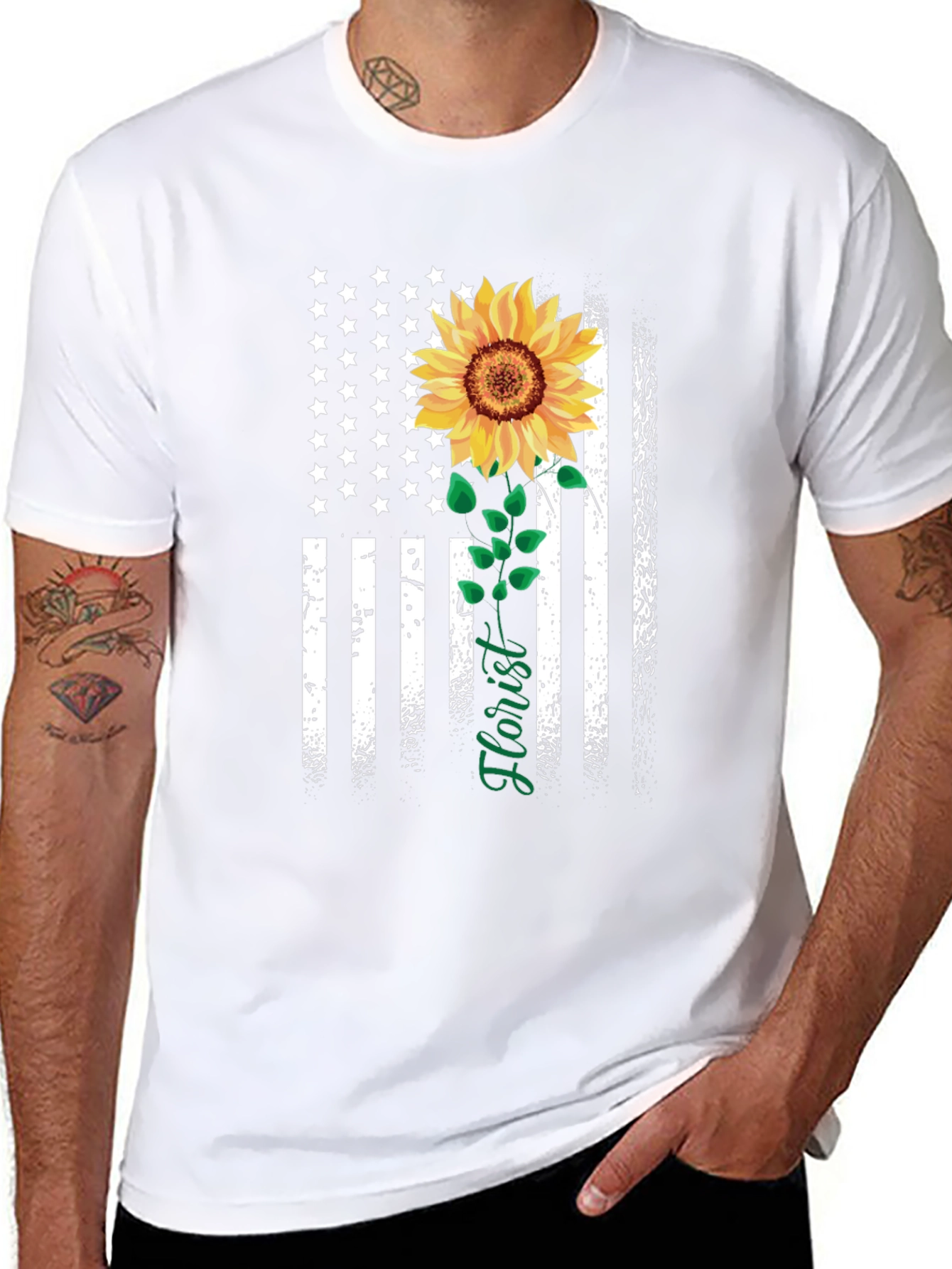 American Flag Sunflower Florist T-Shirt