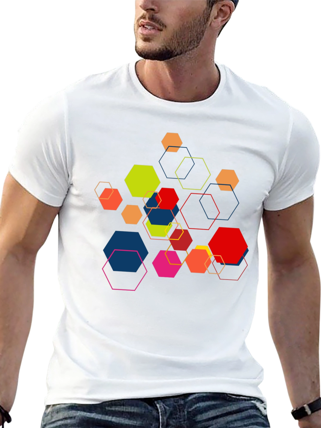 Geometric Hexagon Graphic Print Black Tee