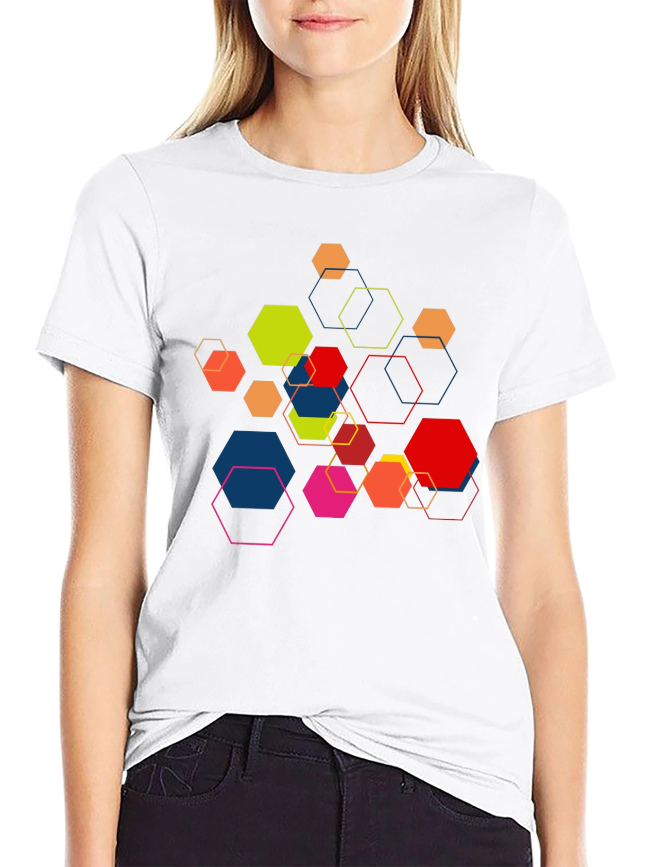 Geometric Hexagon Graphic Print Black Tee