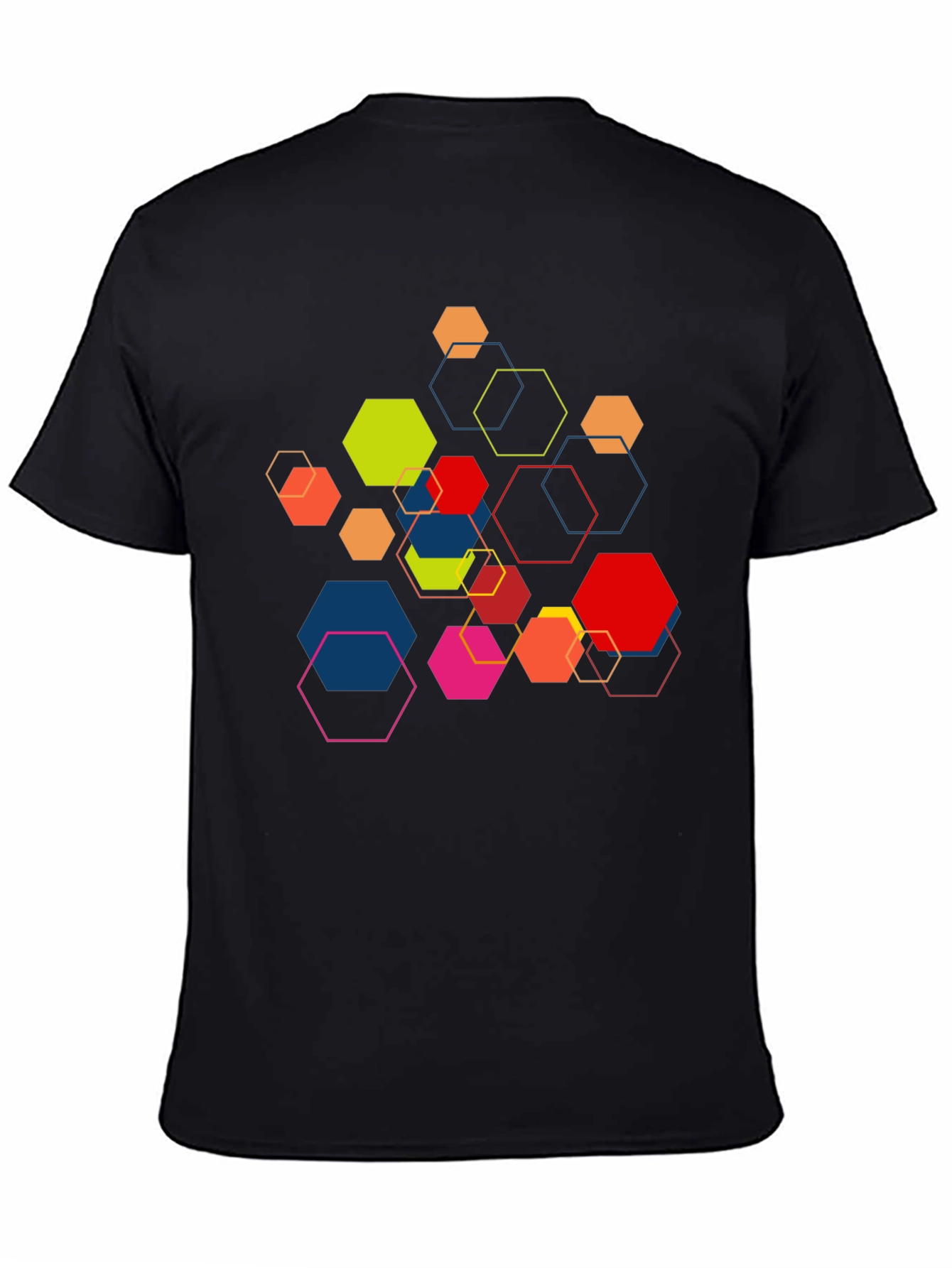 Geometric Hexagon Graphic Print Black Tee