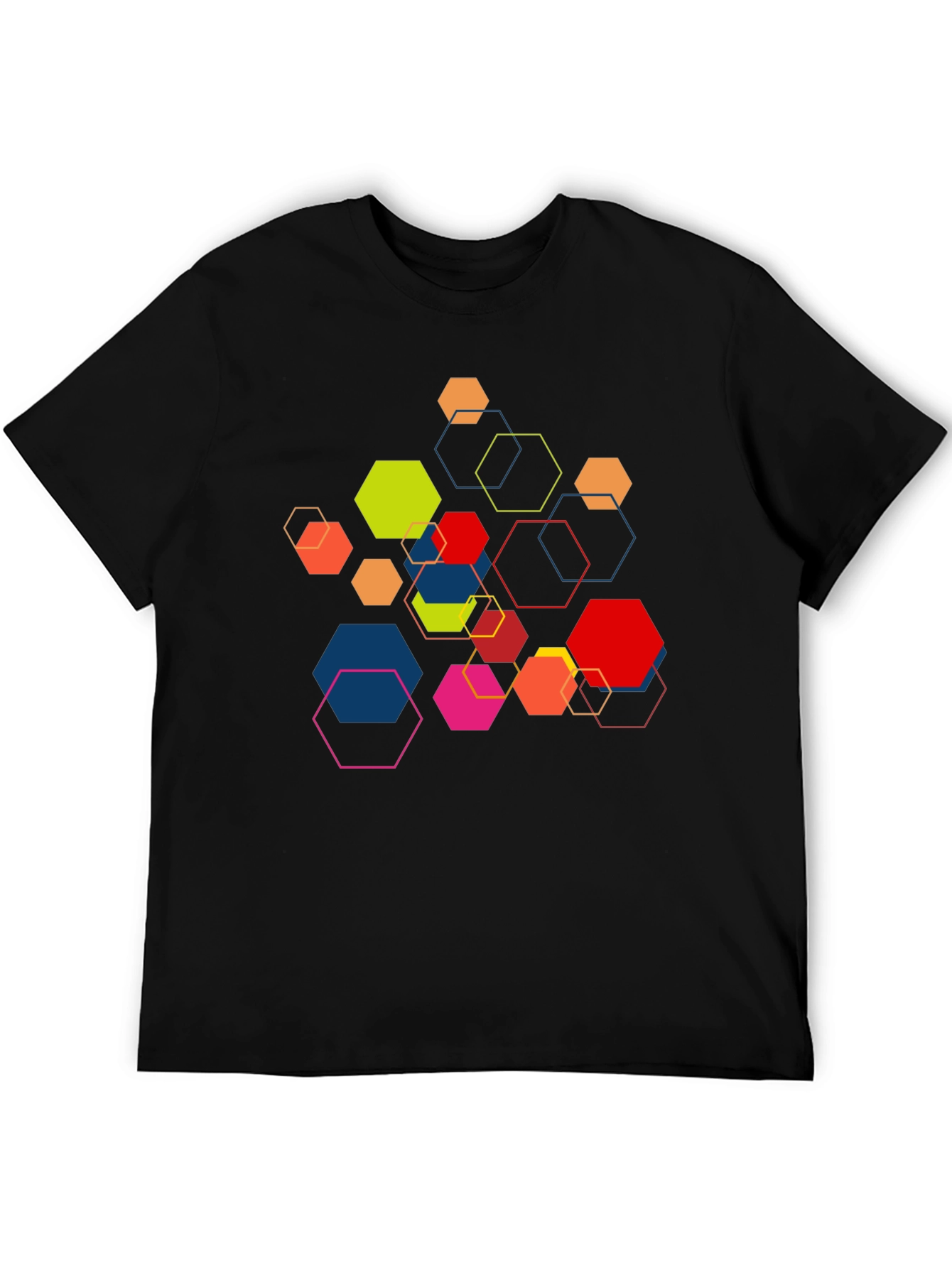 Geometric Hexagon Graphic Print Black Tee