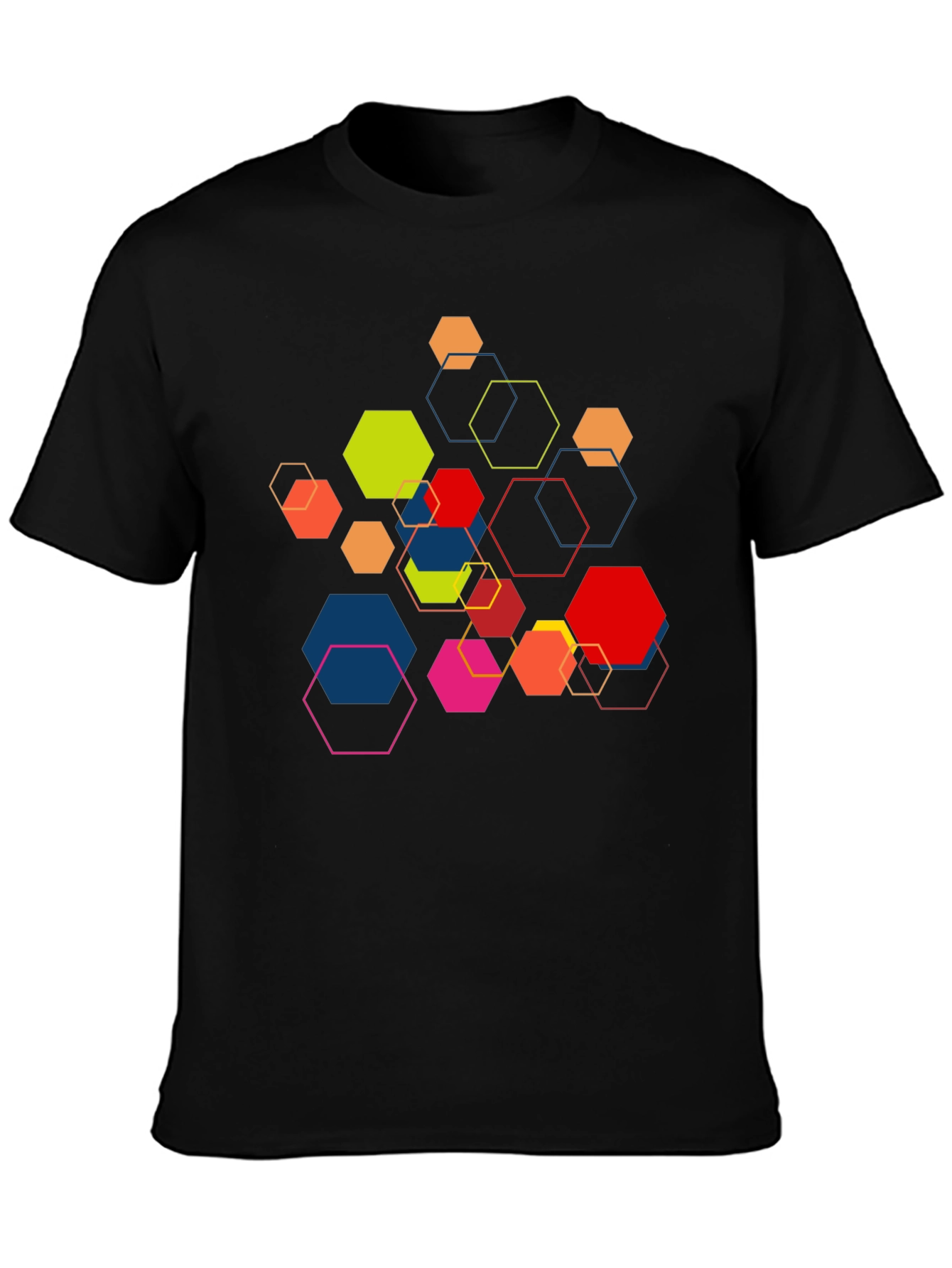 Geometric Hexagon Graphic Print Black Tee