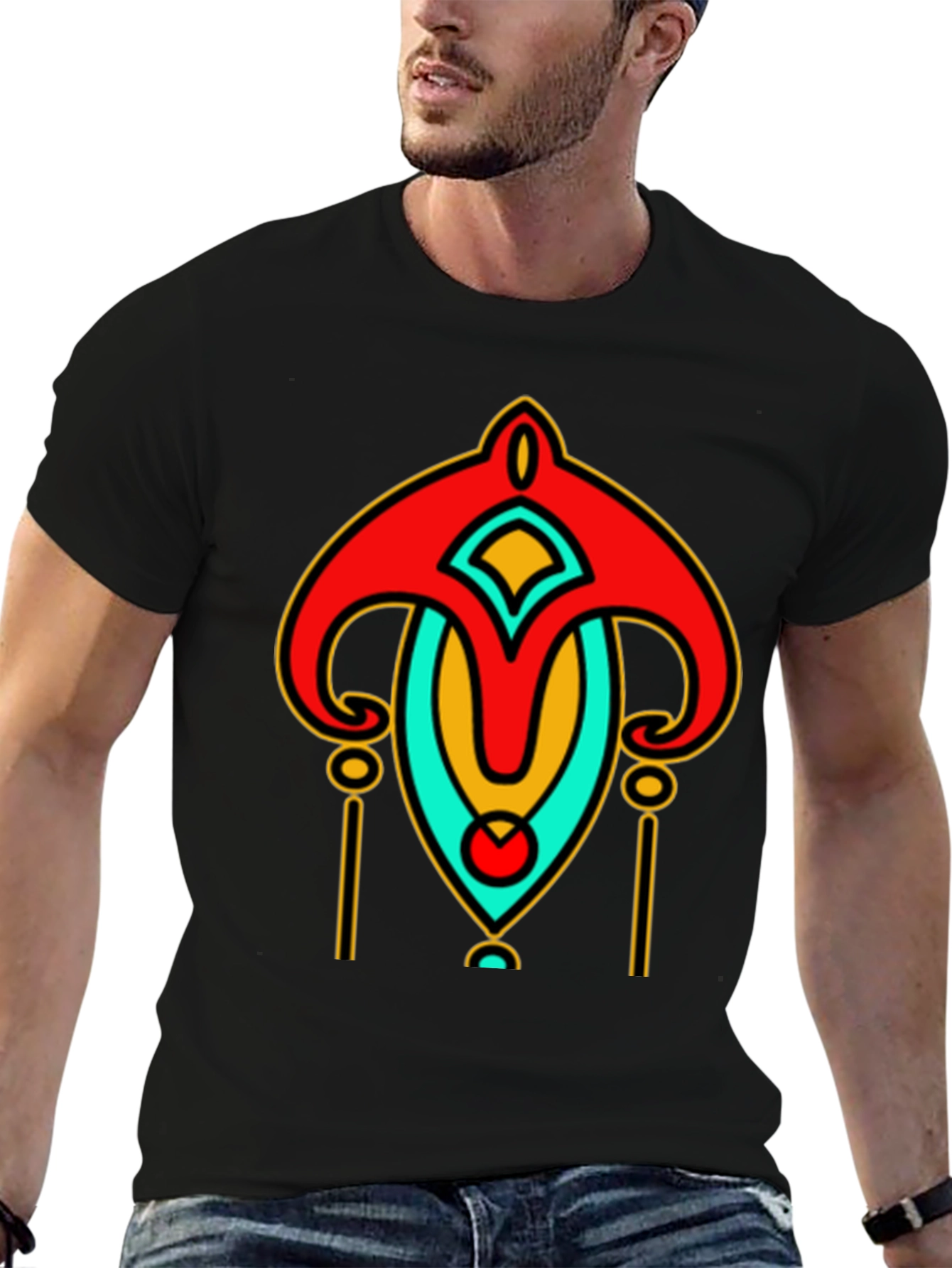 Abstract Art Deco Graphic Print Black T-Shirt