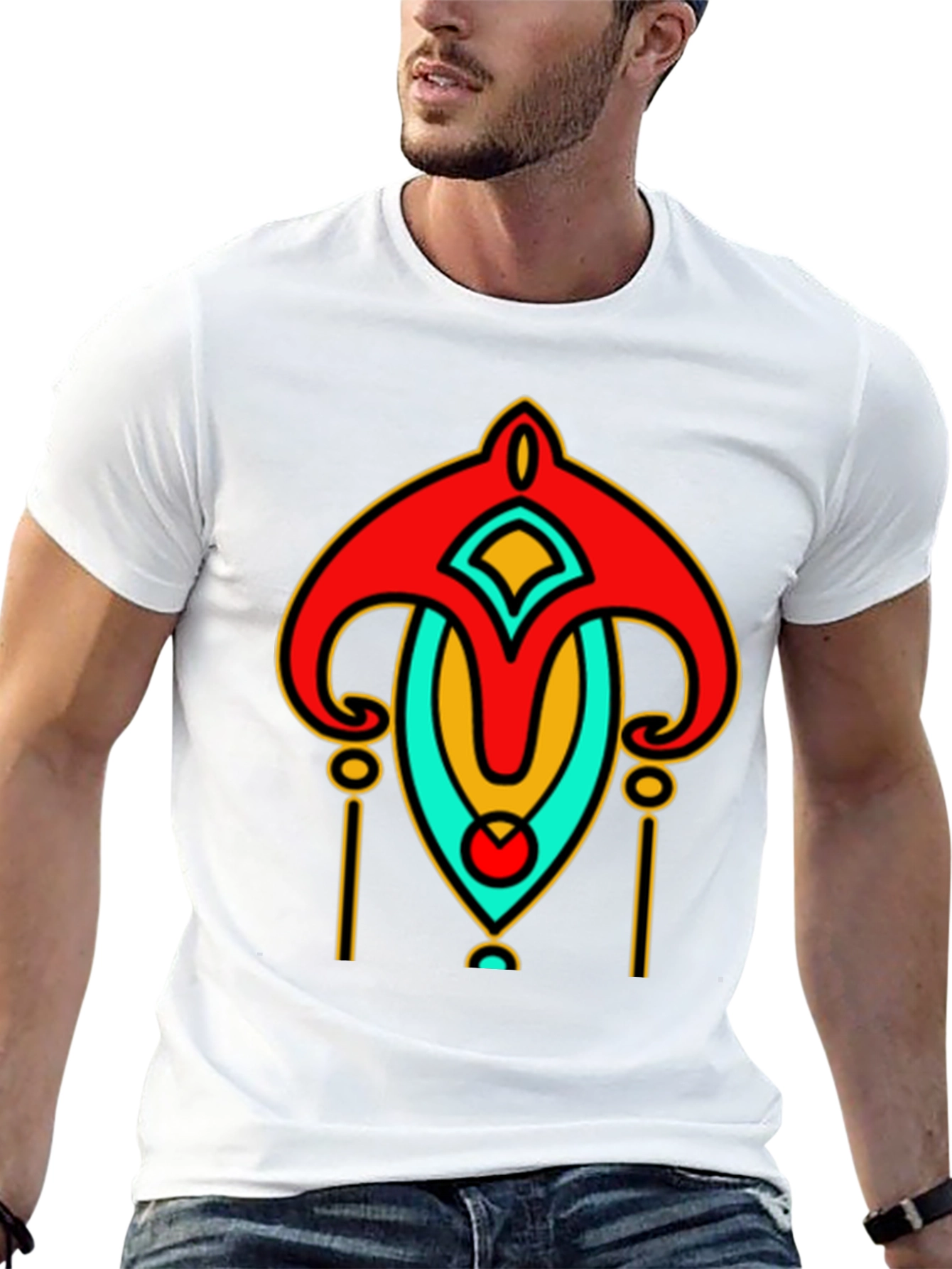Abstract Art Deco Graphic Print Black T-Shirt