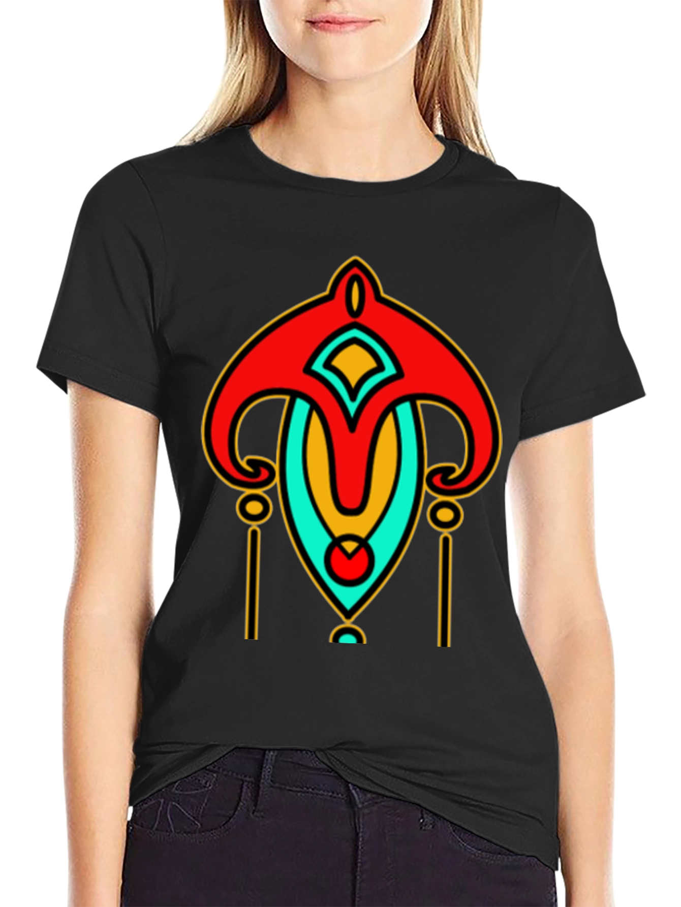 Abstract Art Deco Graphic Print Black T-Shirt