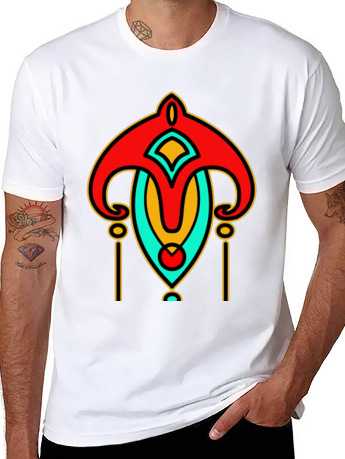 Abstract Art Deco Graphic Print Black T-Shirt