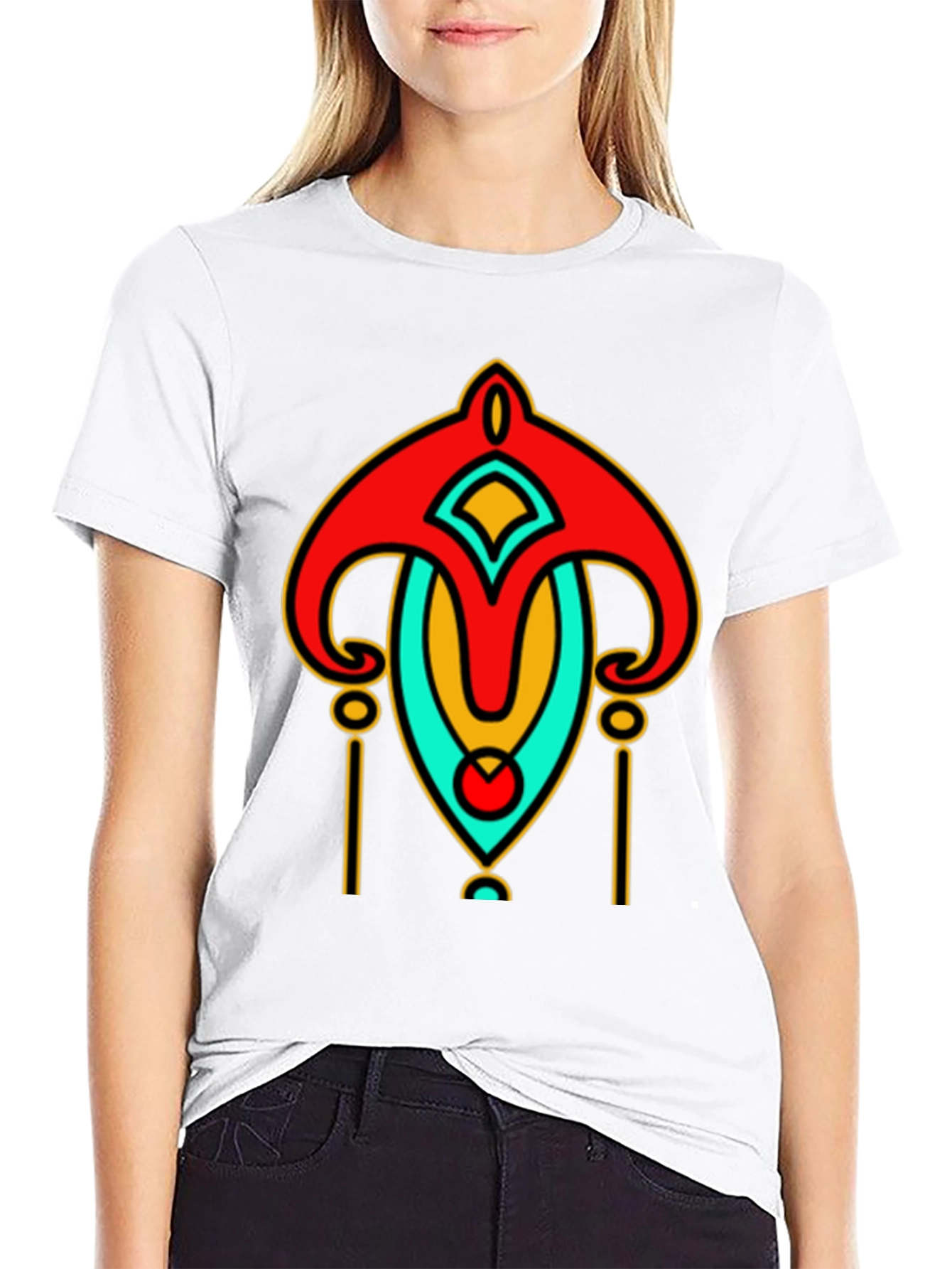 Abstract Art Deco Graphic Print Black T-Shirt
