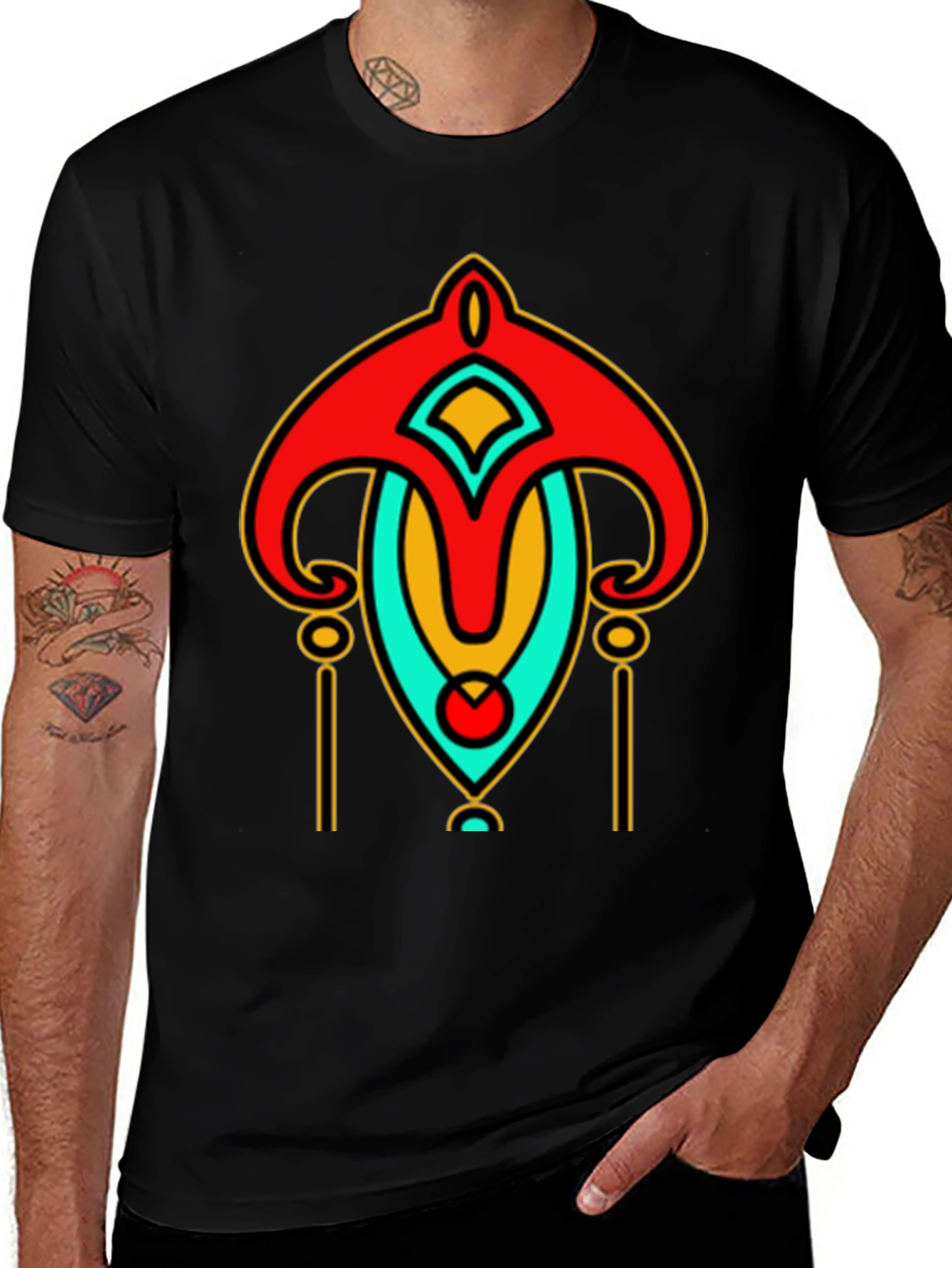 Abstract Art Deco Graphic Print Black T-Shirt