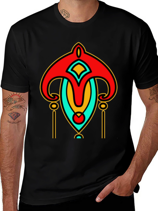 Abstract Art Deco Graphic Print Black T-Shirt