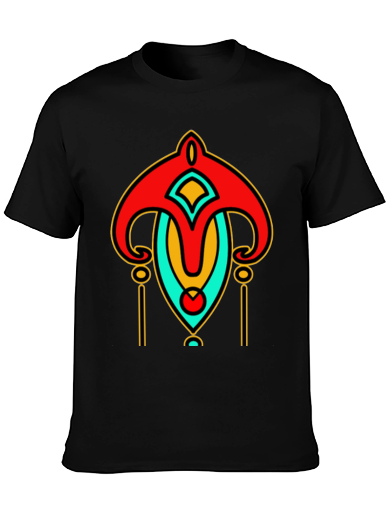 Abstract Art Deco Graphic Print Black T-Shirt