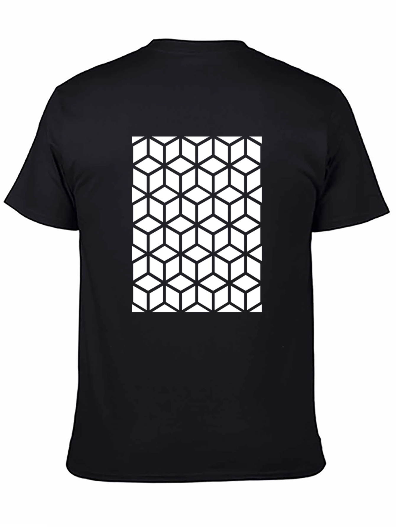 Geometric Cube Pattern Black T-Shirt