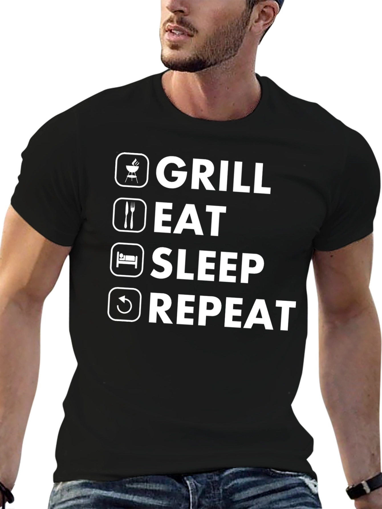 Grill Eat Sleep Repeat Mens Graphic T-Shirt